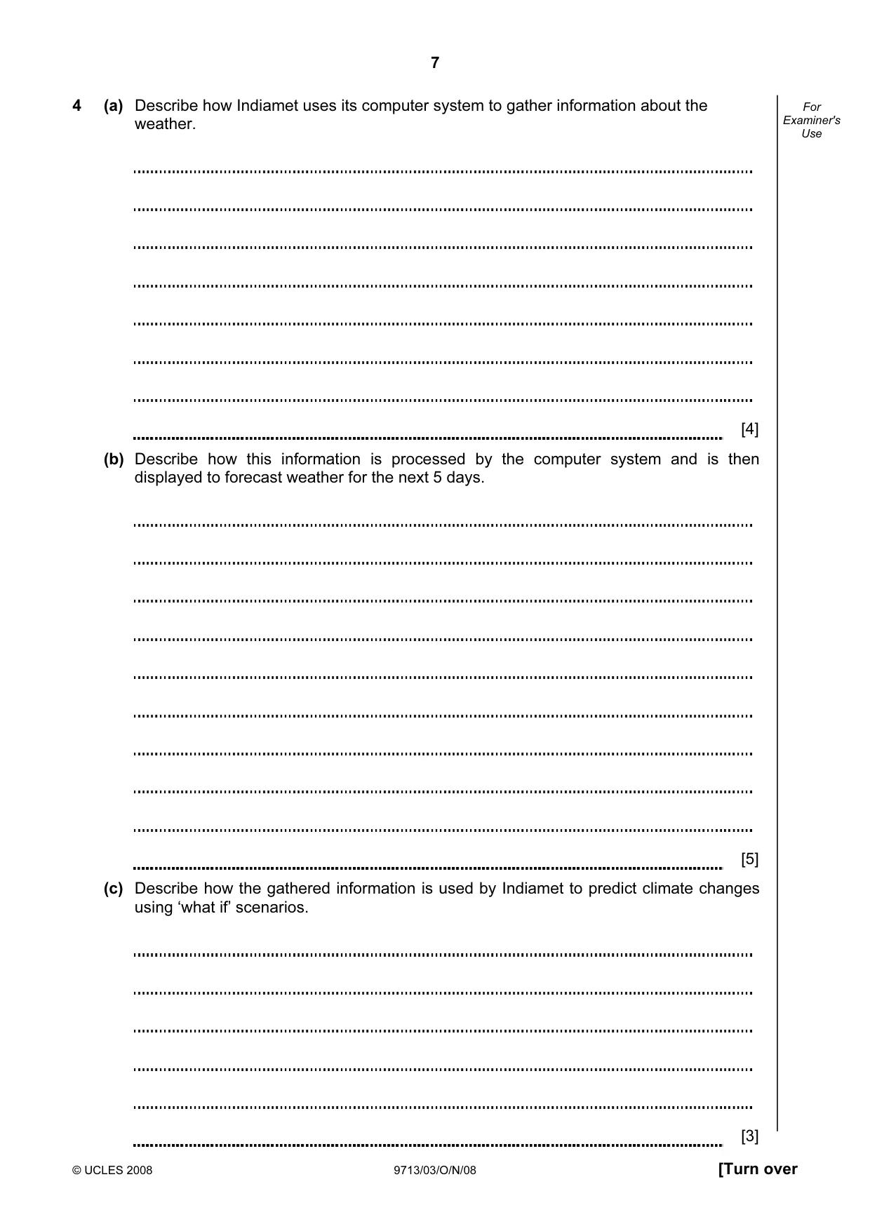 Cambridge A Level Applied Information and Communication Technology 9713 2008 Oct/Nov Paper 3 · Variant 1 question paper, page 7 of 12