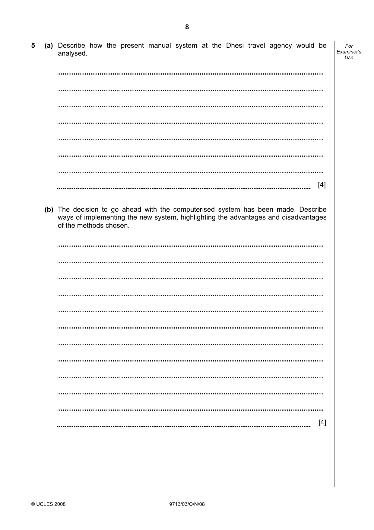 Cambridge A Level Applied Information and Communication Technology 9713 2008 Oct/Nov Paper 3 · Variant 1 question paper, page 8 of 12