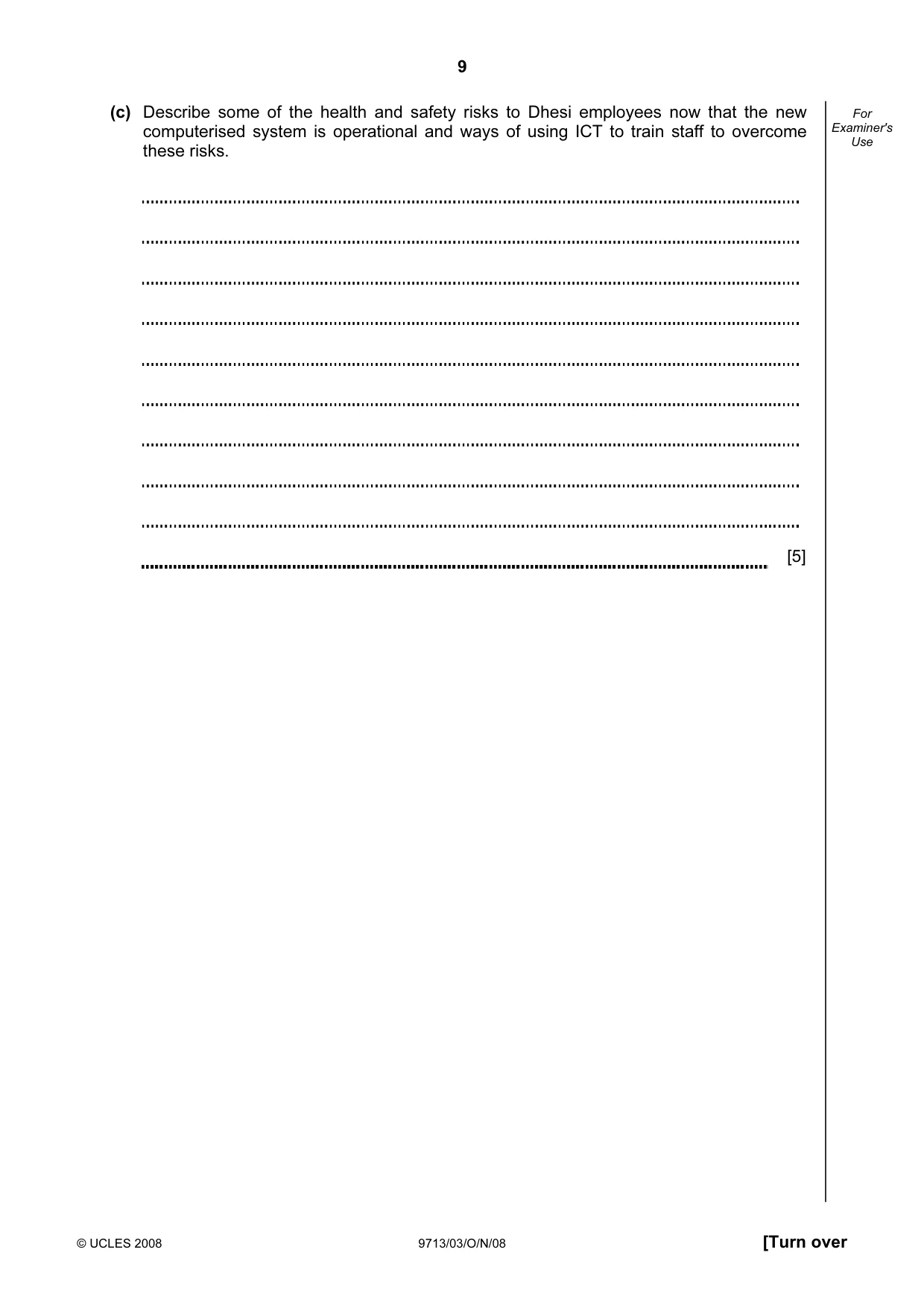 Cambridge A Level Applied Information and Communication Technology 9713 2008 Oct/Nov Paper 3 · Variant 1 question paper, page 9 of 12