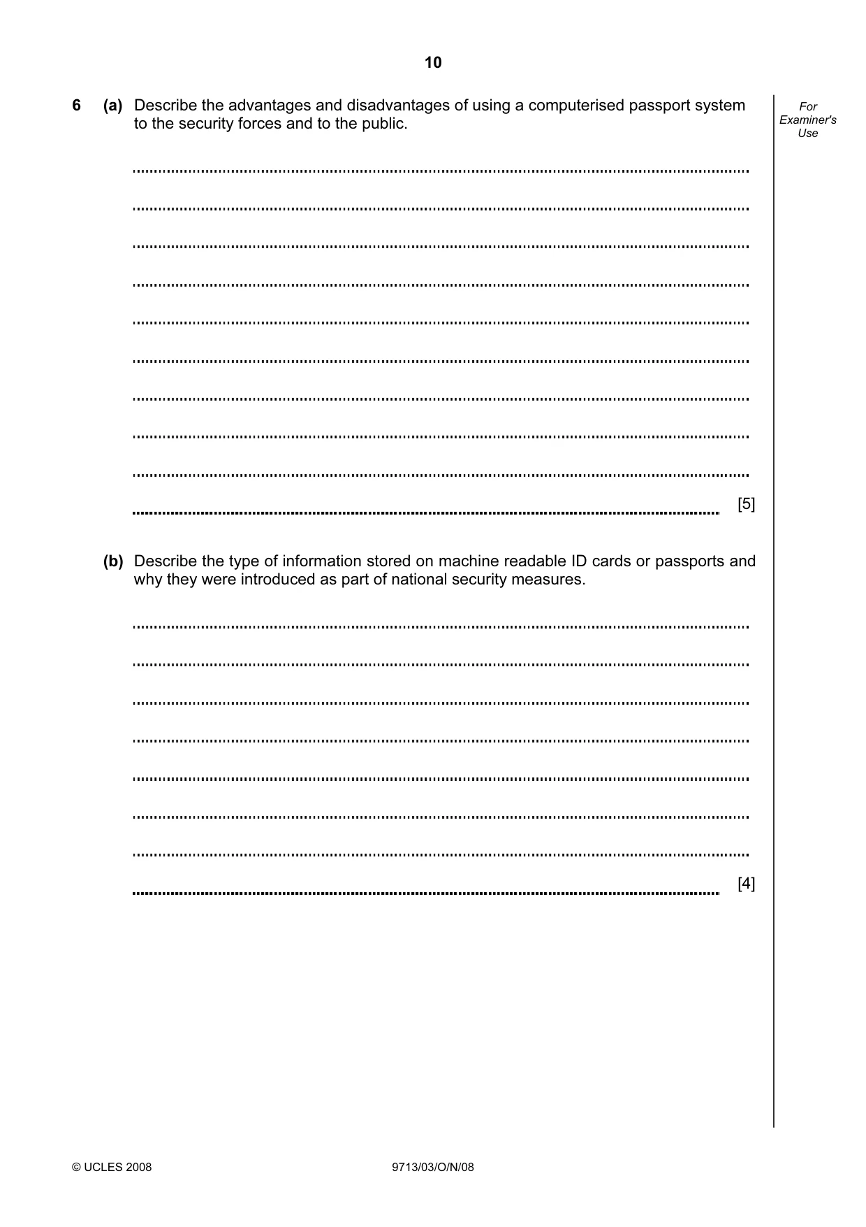 Cambridge A Level Applied Information and Communication Technology 9713 2008 Oct/Nov Paper 3 · Variant 1 question paper, page 10 of 12