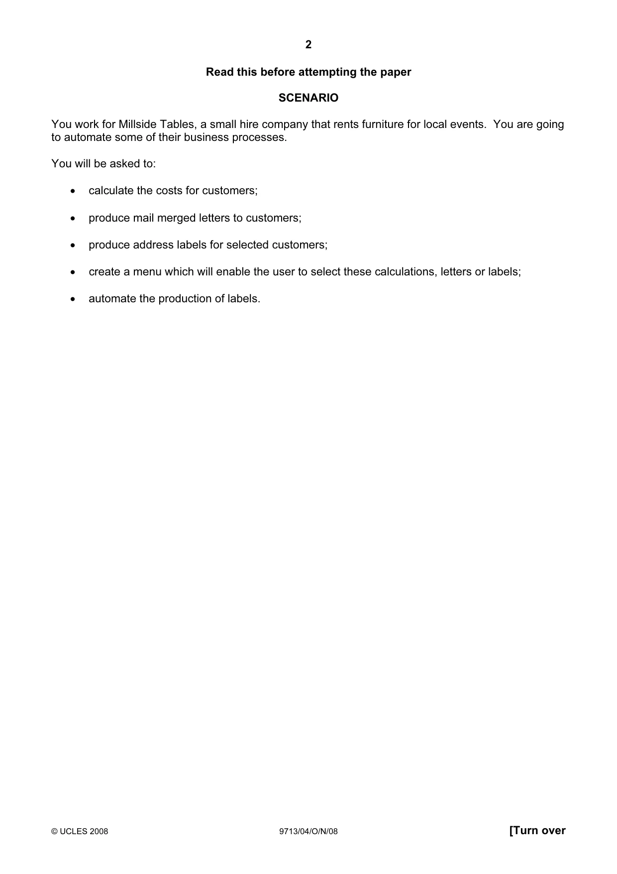 Cambridge A Level Applied Information and Communication Technology 9713 2008 Oct/Nov Paper 4 · Variant 1 question paper, page 2 of 6