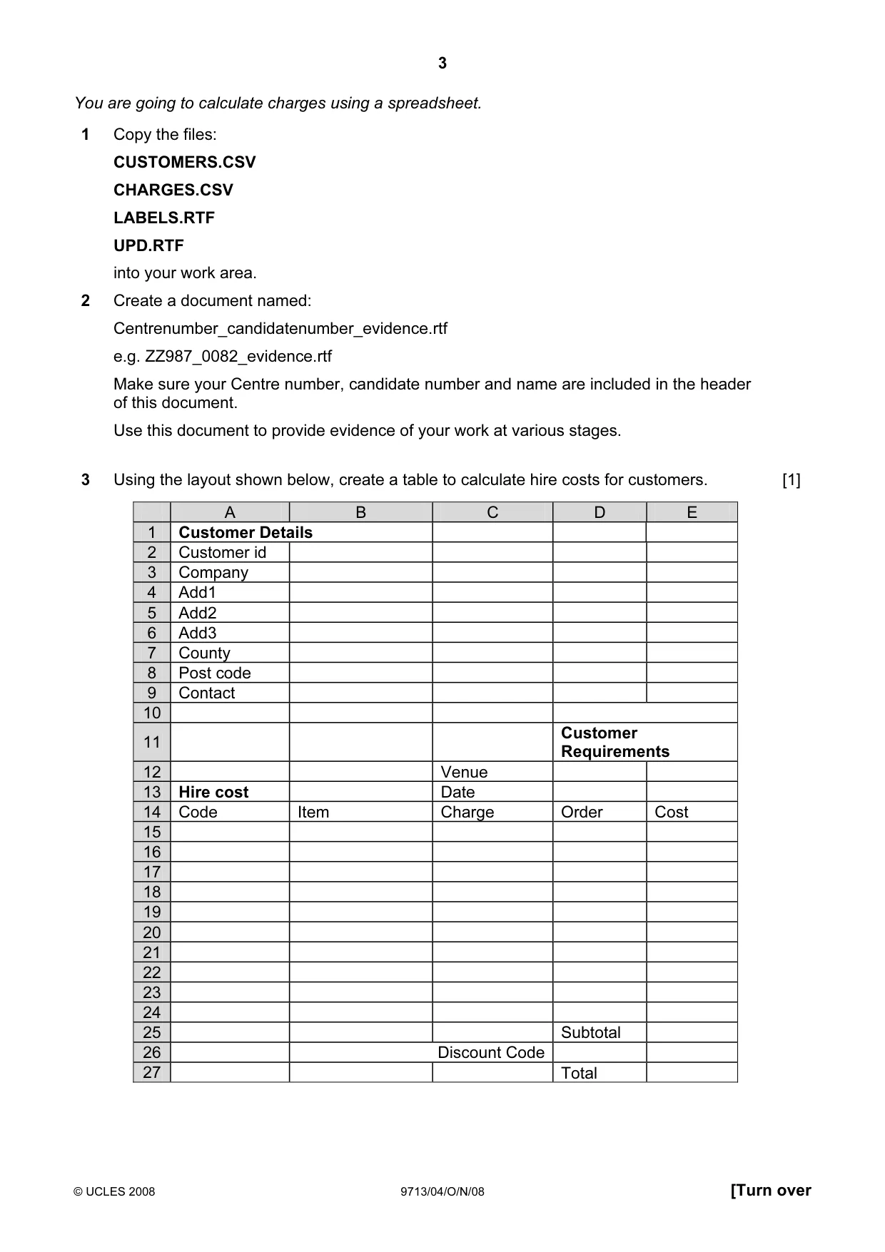 Cambridge A Level Applied Information and Communication Technology 9713 2008 Oct/Nov Paper 4 · Variant 1 question paper, page 3 of 6