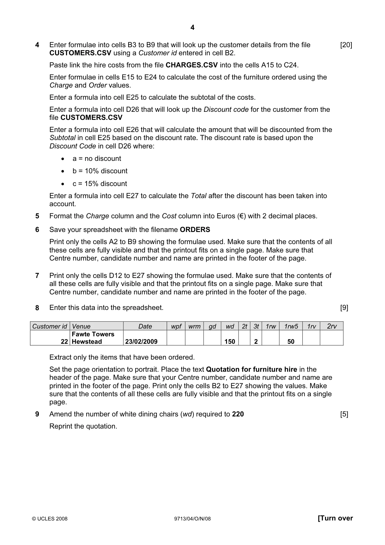 Cambridge A Level Applied Information and Communication Technology 9713 2008 Oct/Nov Paper 4 · Variant 1 question paper, page 4 of 6