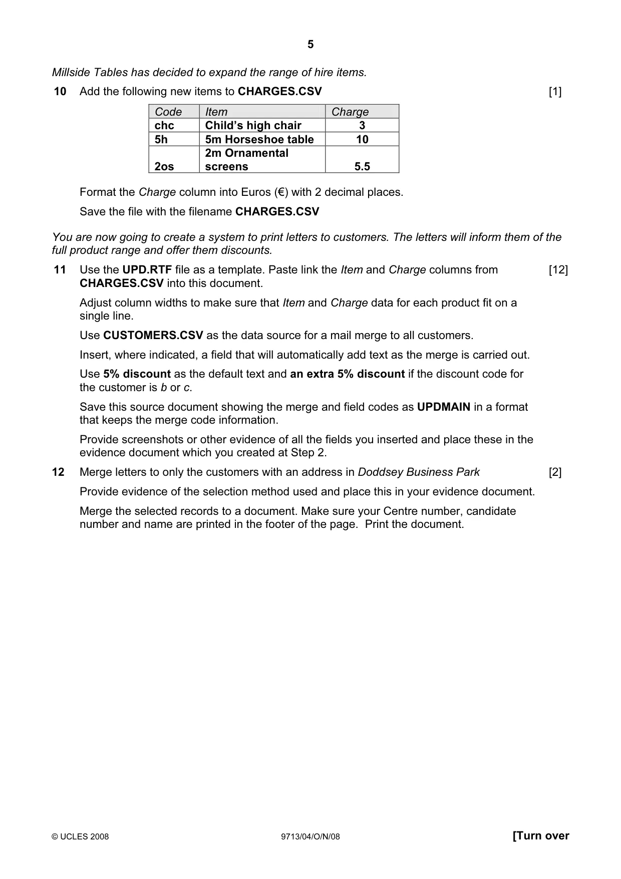 Cambridge A Level Applied Information and Communication Technology 9713 2008 Oct/Nov Paper 4 · Variant 1 question paper, page 5 of 6