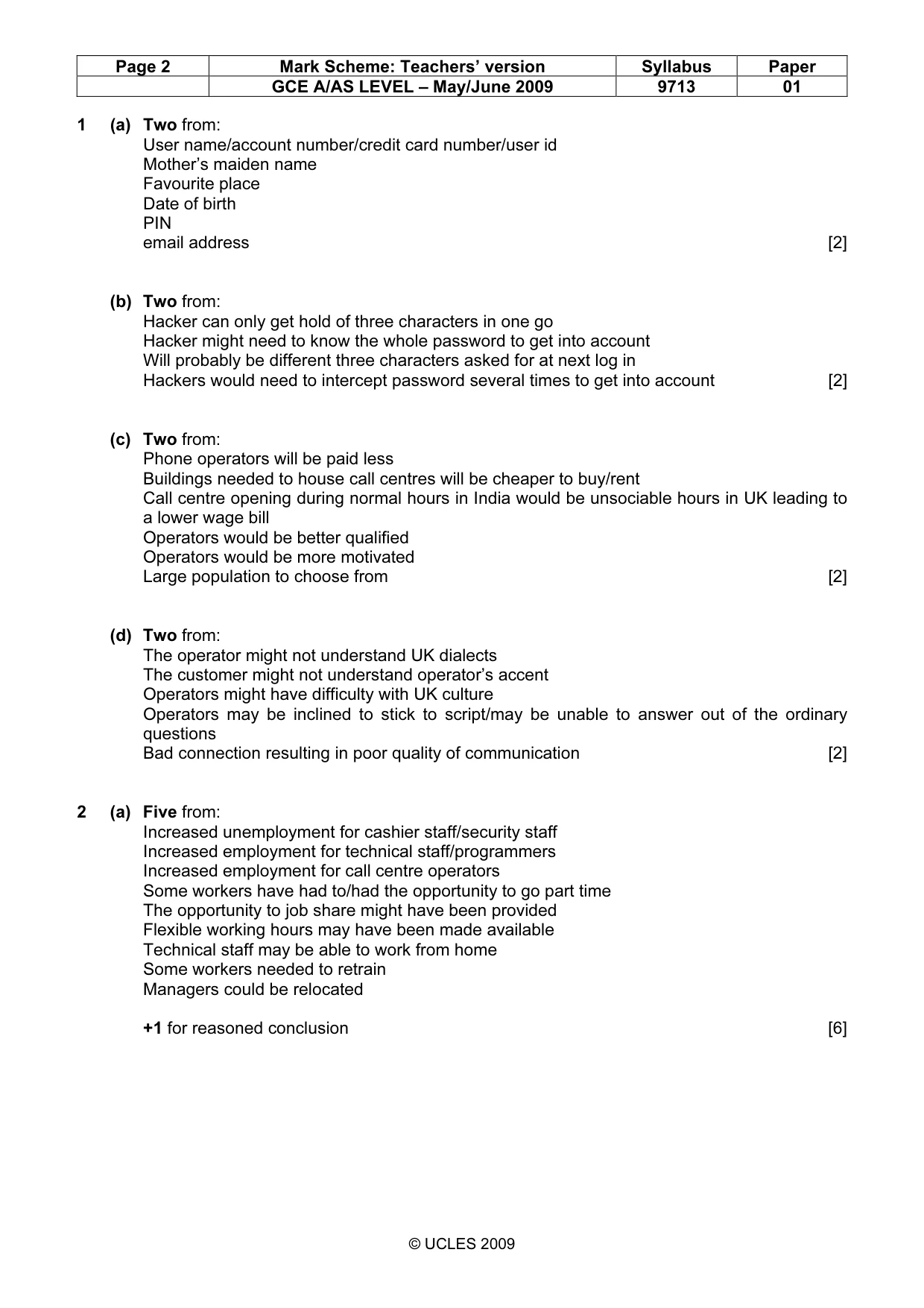 Mark scheme, page 2 of 7