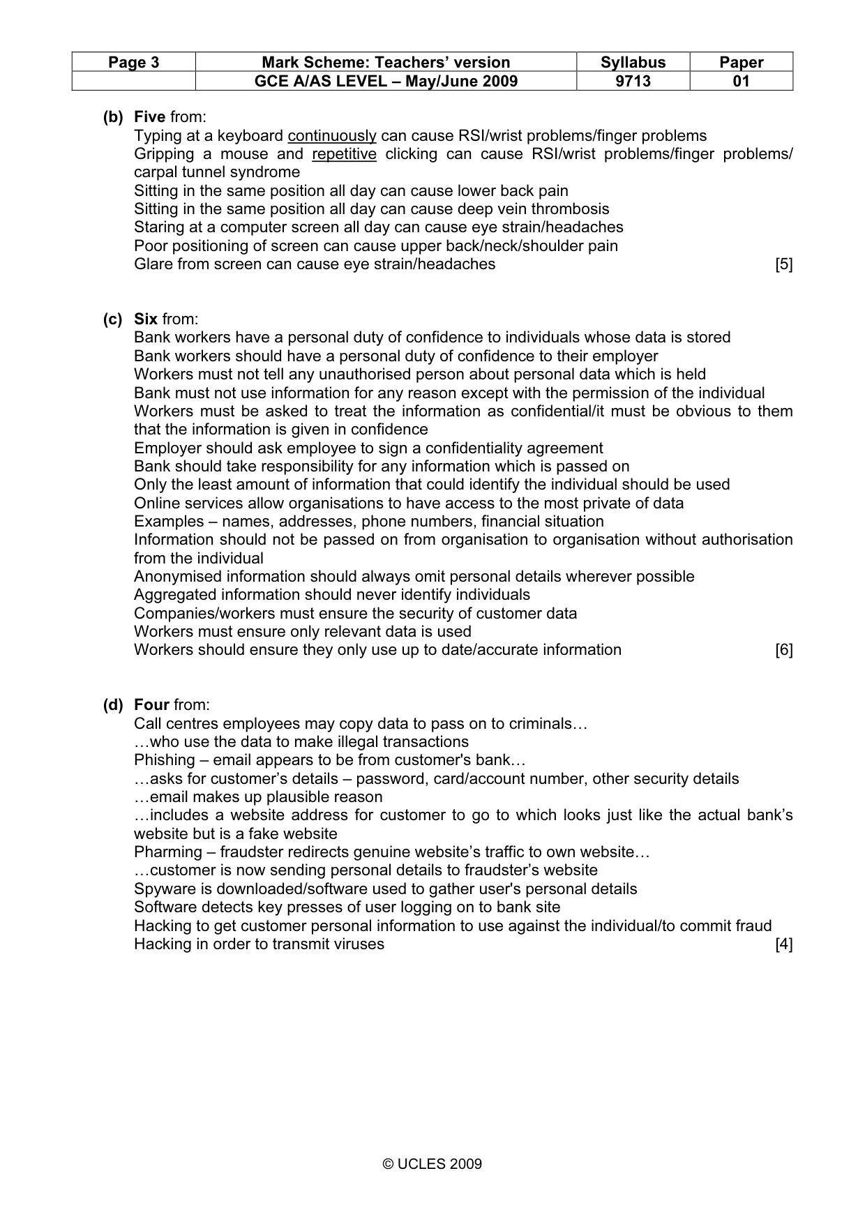 Mark scheme, page 3 of 7
