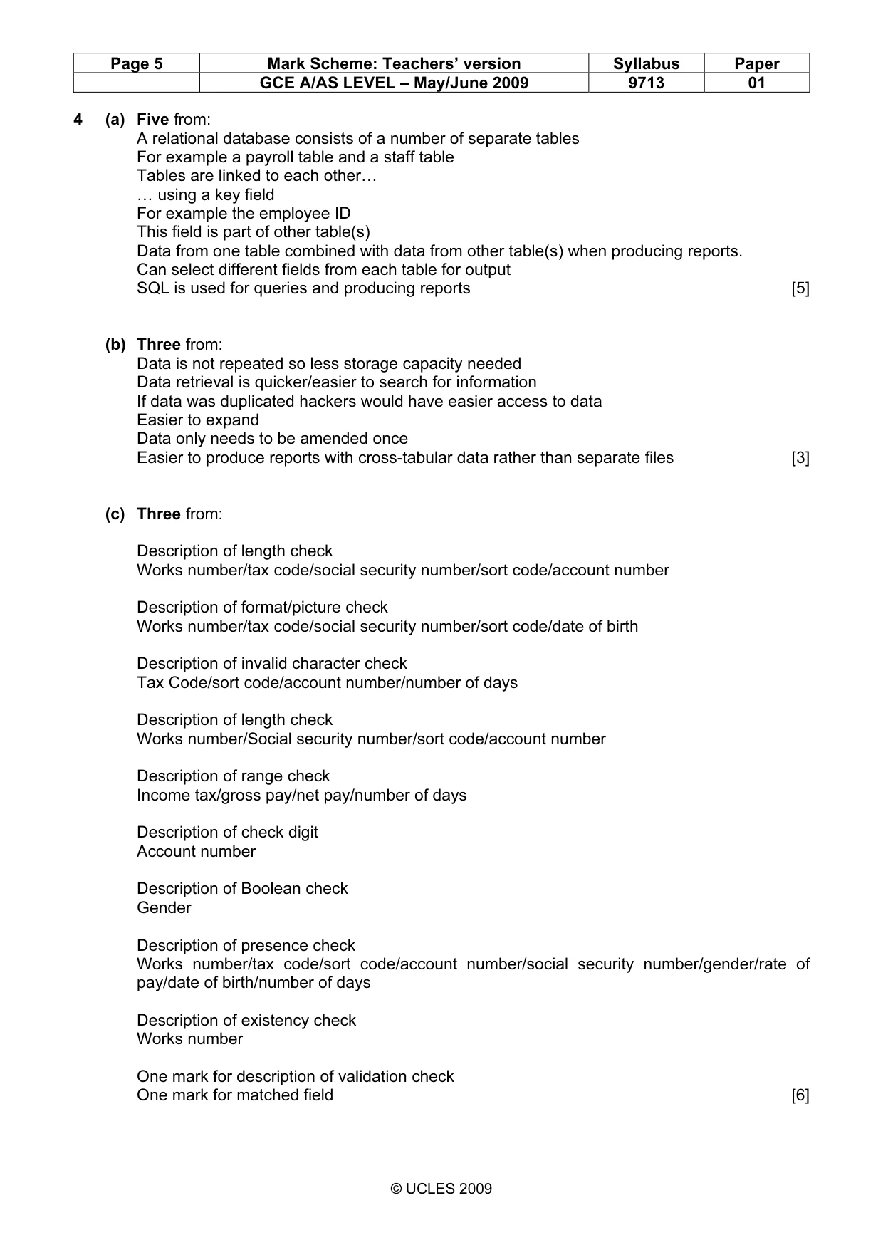 Mark scheme, page 5 of 7