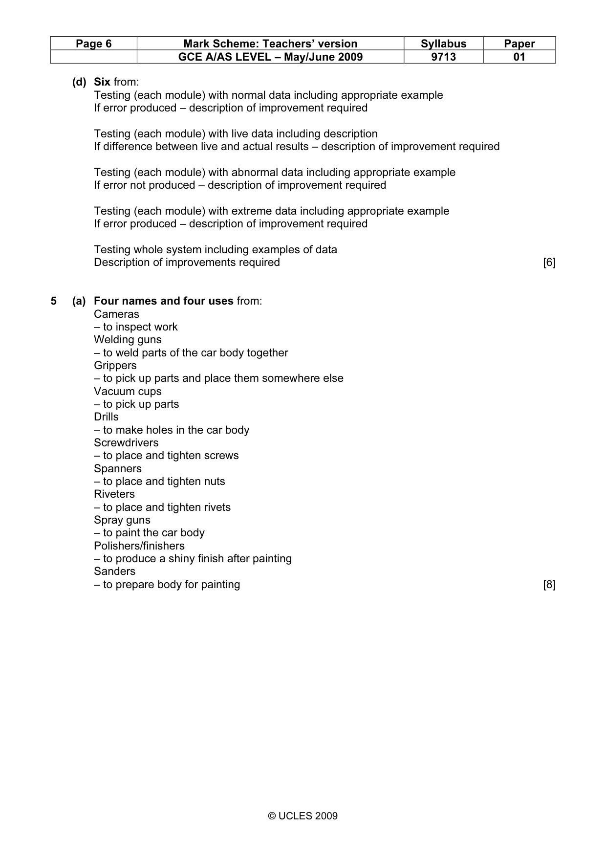 Mark scheme, page 6 of 7