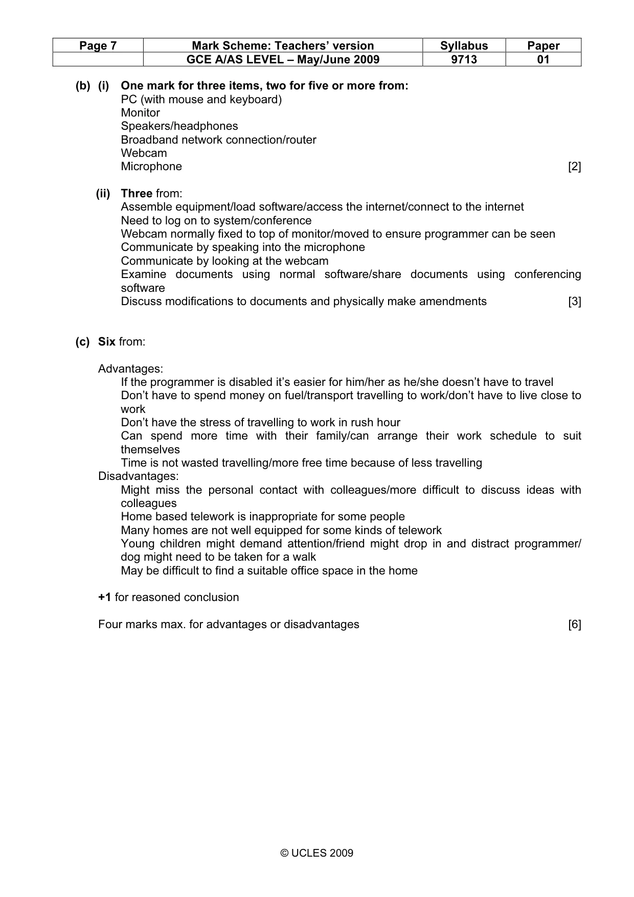 Mark scheme, page 7 of 7
