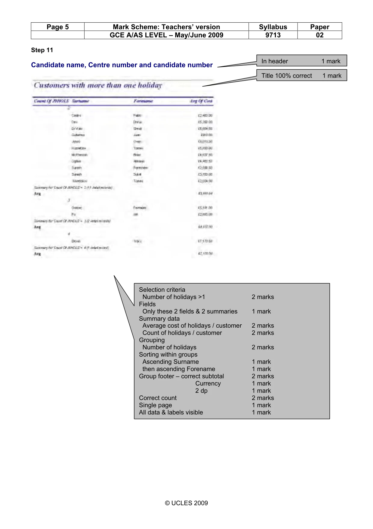 Mark scheme, page 5 of 9