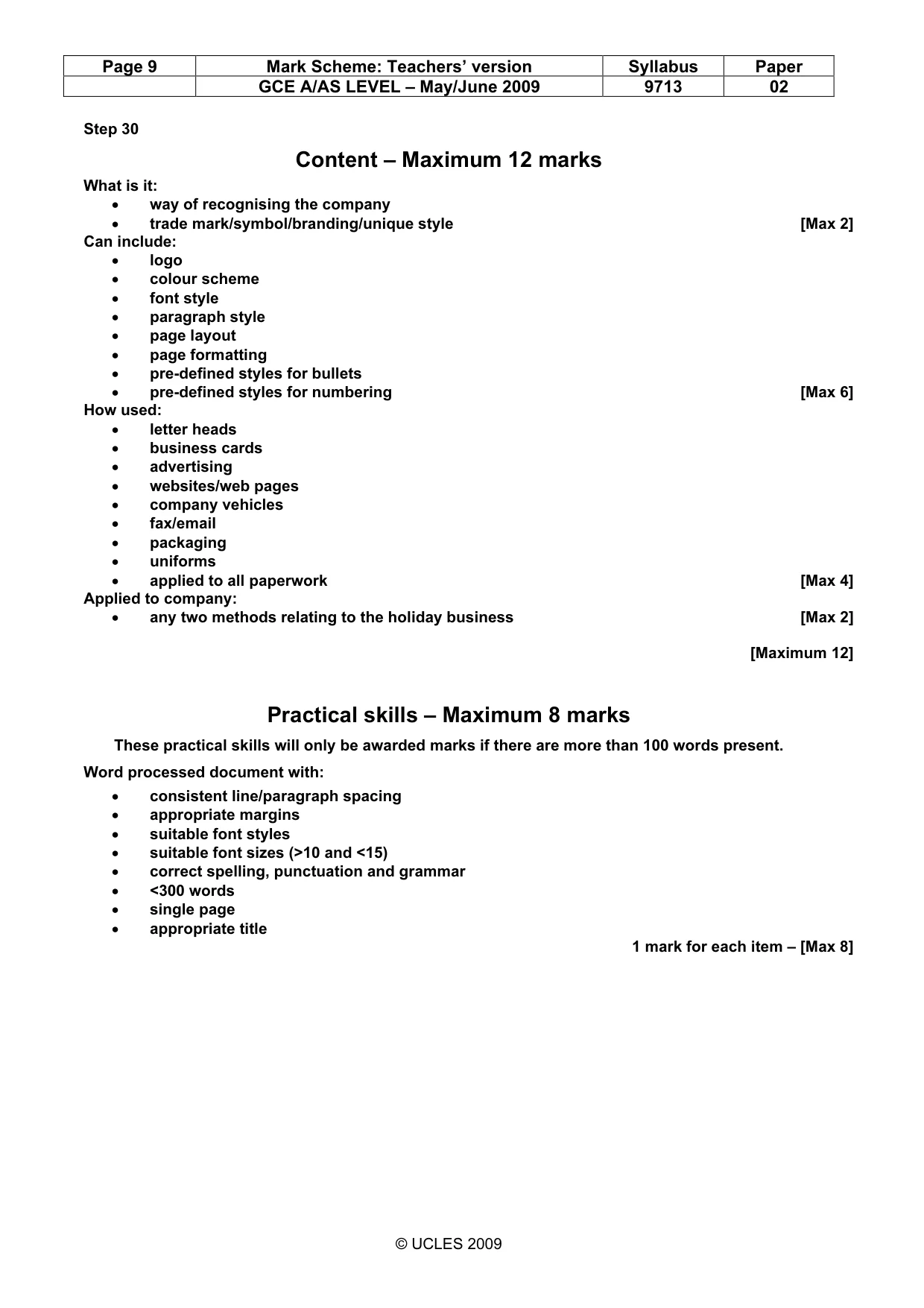 Mark scheme, page 9 of 9