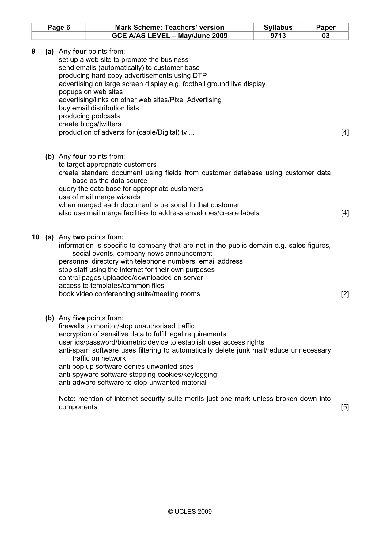 Mark scheme, page 6 of 6