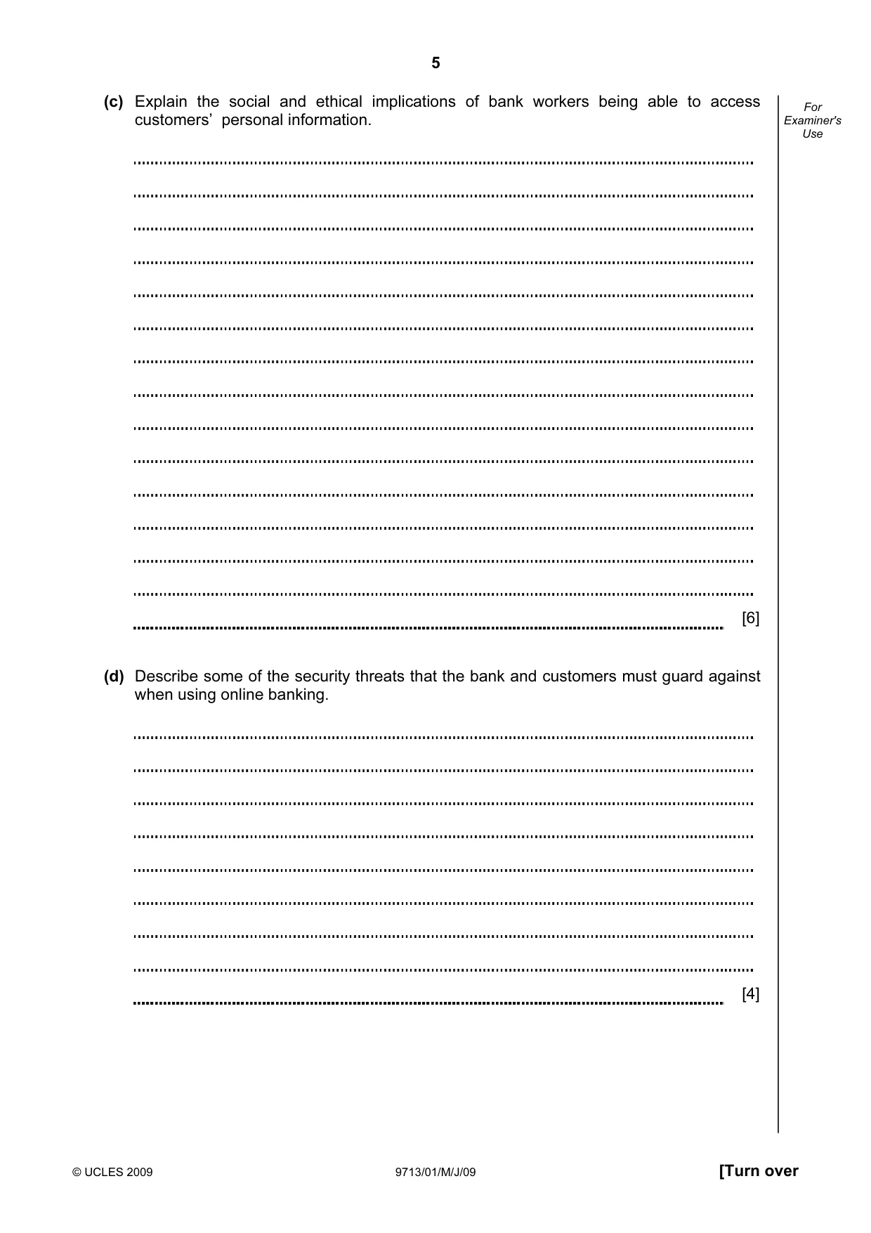 Cambridge A Level Applied Information and Communication Technology 9713 2009 May/June Paper 1 · Variant 1 question paper, page 5 of 12