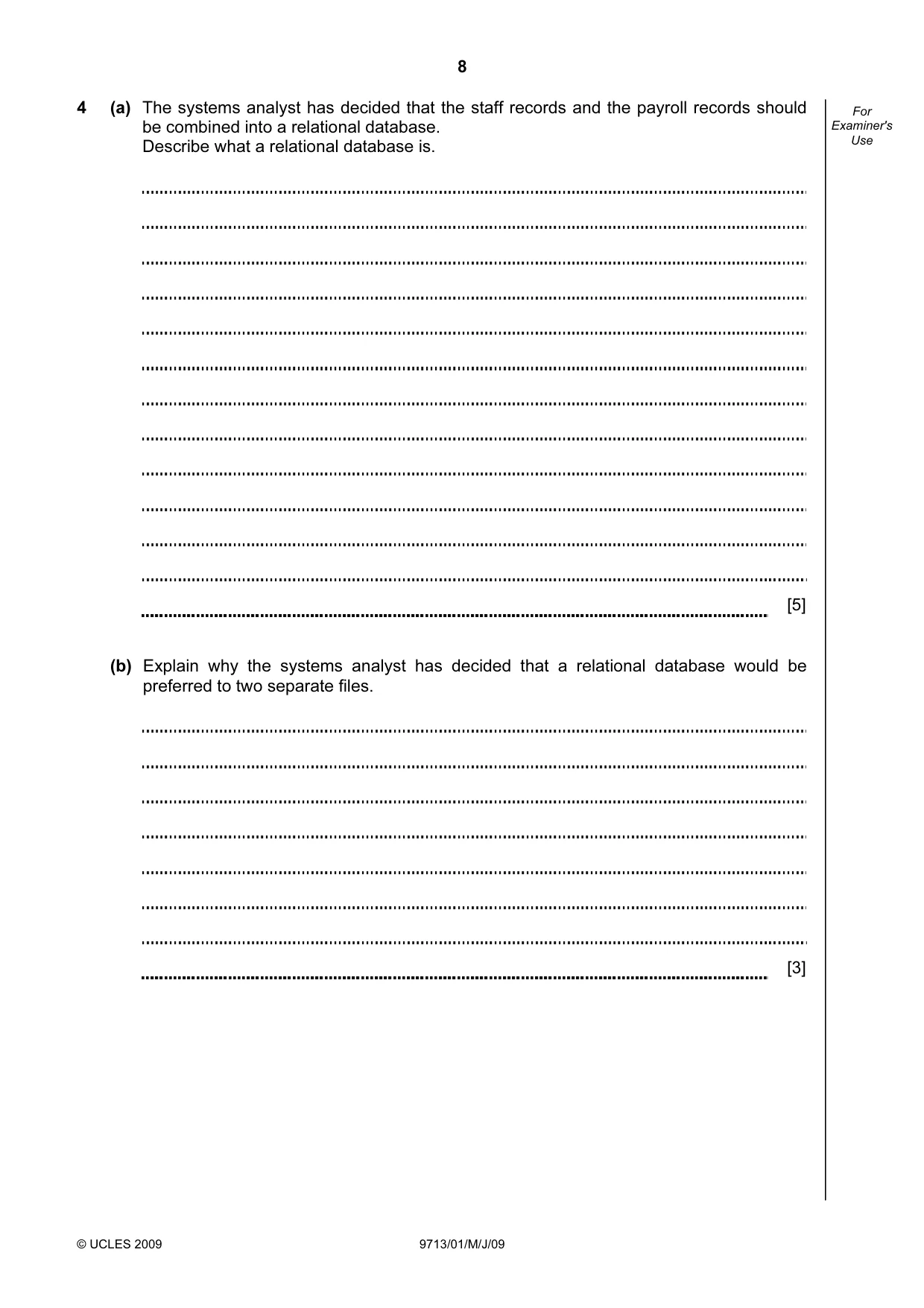 Cambridge A Level Applied Information and Communication Technology 9713 2009 May/June Paper 1 · Variant 1 question paper, page 8 of 12