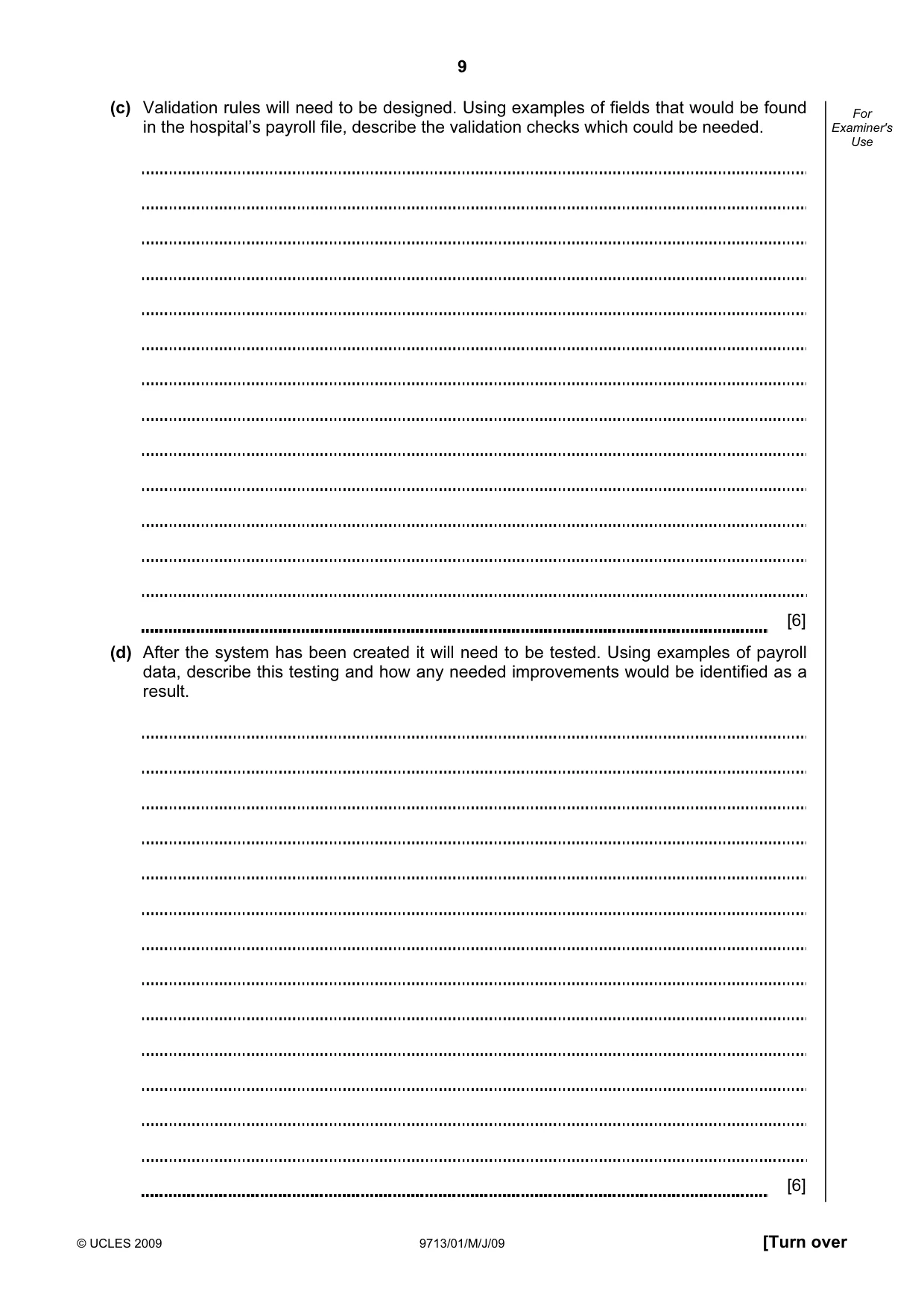 Cambridge A Level Applied Information and Communication Technology 9713 2009 May/June Paper 1 · Variant 1 question paper, page 9 of 12