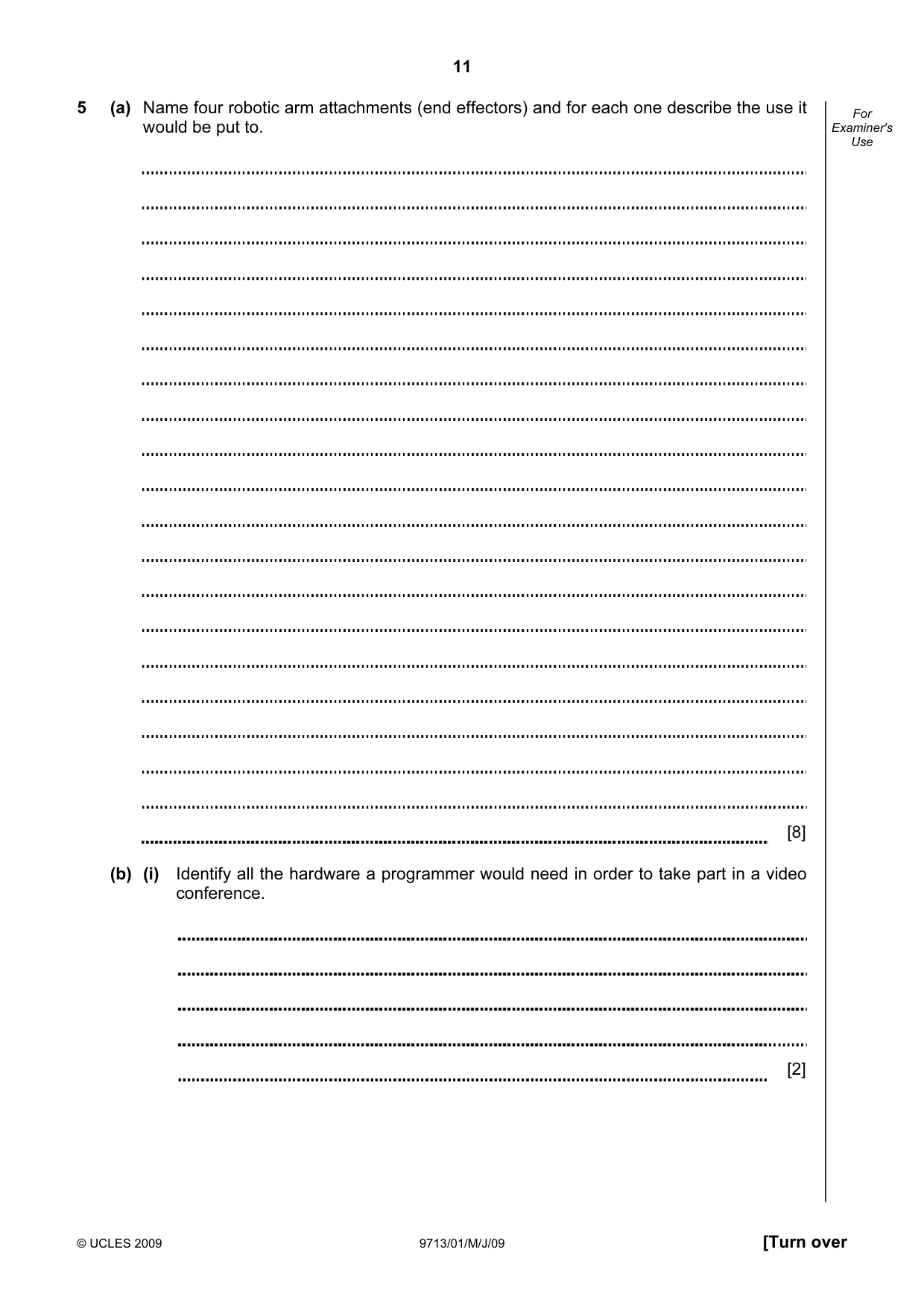Cambridge A Level Applied Information and Communication Technology 9713 2009 May/June Paper 1 · Variant 1 question paper, page 11 of 12