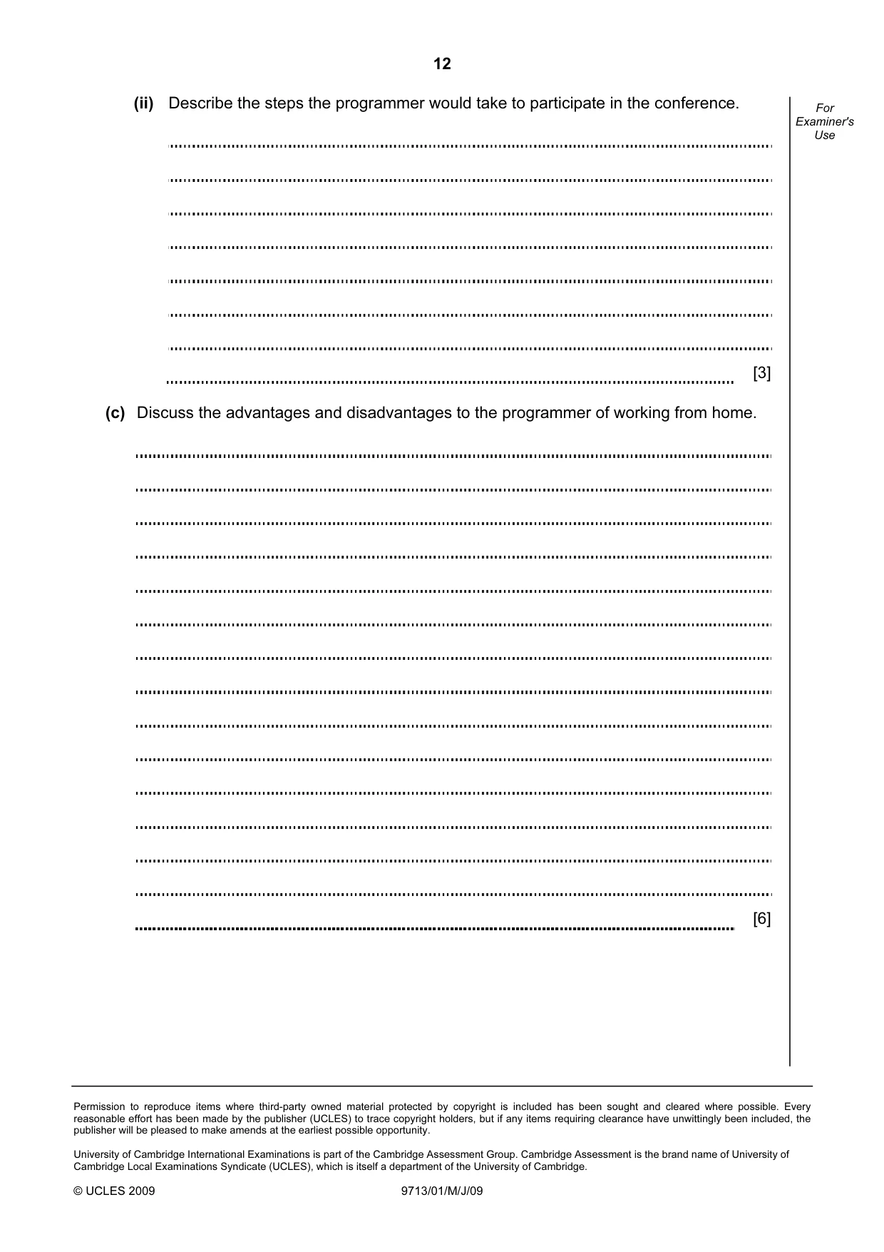 Cambridge A Level Applied Information and Communication Technology 9713 2009 May/June Paper 1 · Variant 1 question paper, page 12 of 12