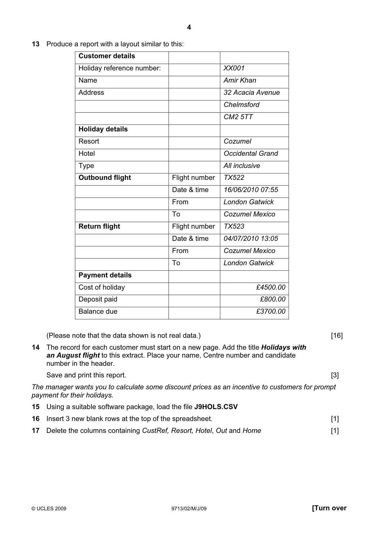 Cambridge A Level Applied Information and Communication Technology 9713 2009 May/June Paper 2 · Variant 1 question paper, page 4 of 5