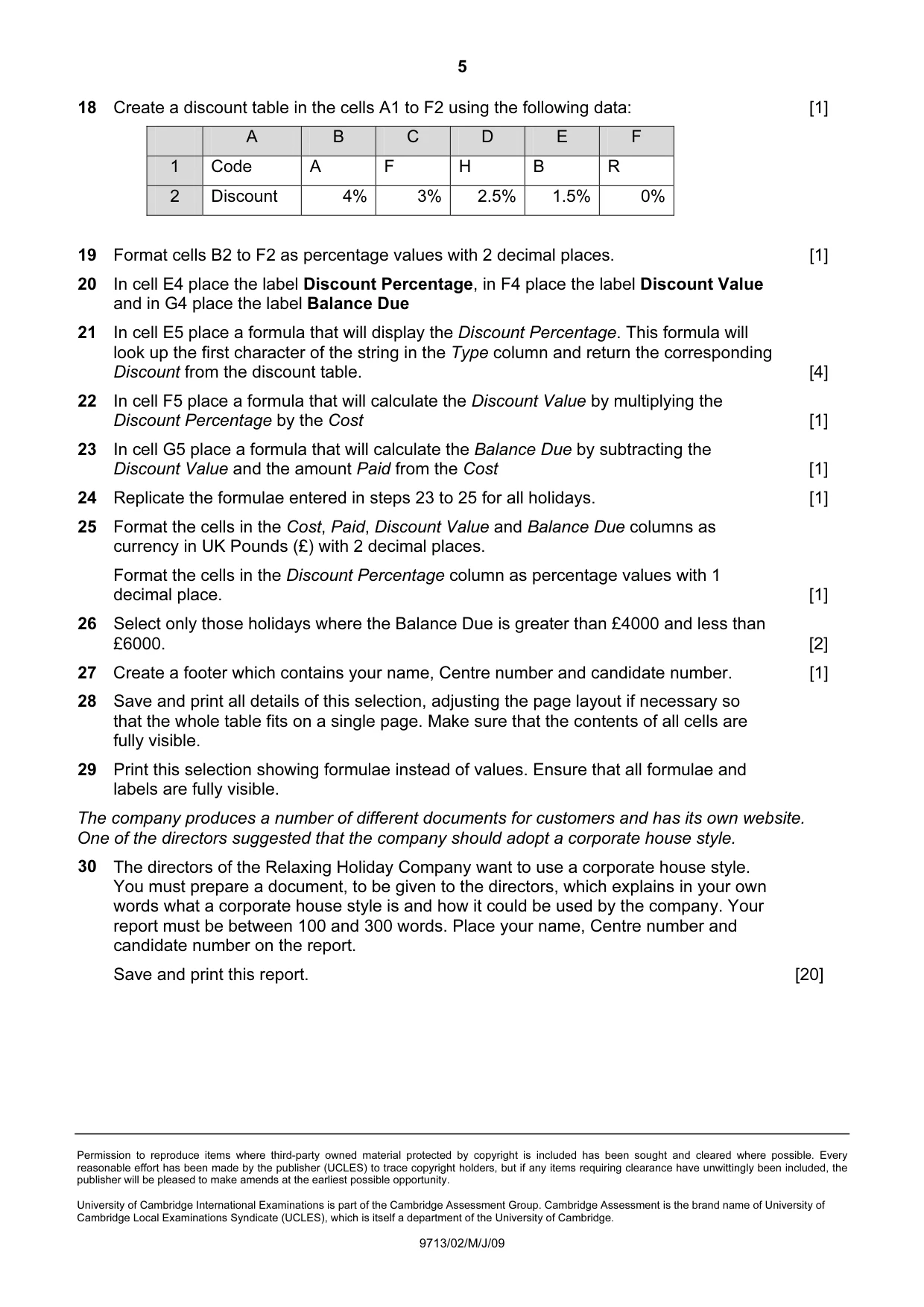 Cambridge A Level Applied Information and Communication Technology 9713 2009 May/June Paper 2 · Variant 1 question paper, page 5 of 5