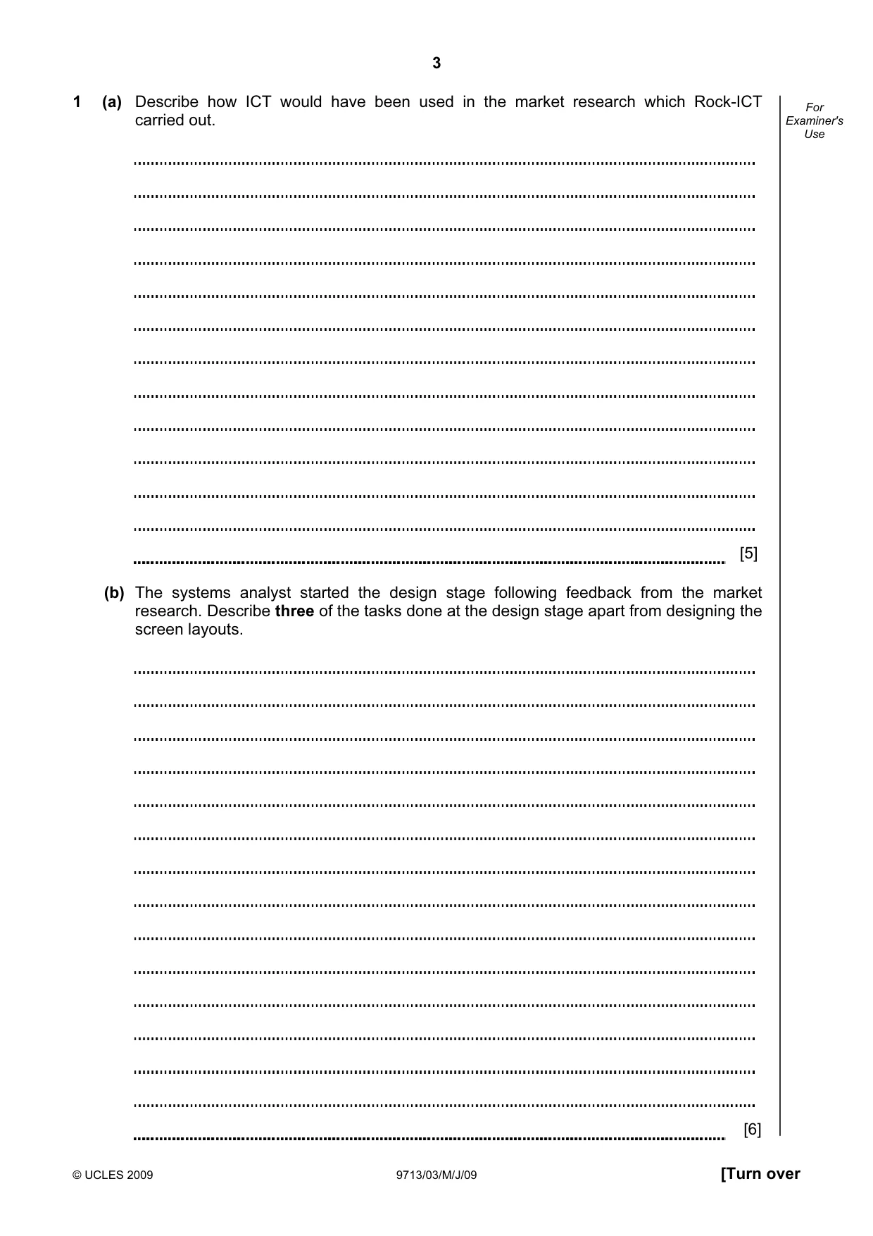 Cambridge A Level Applied Information and Communication Technology 9713 2009 May/June Paper 3 · Variant 1 question paper, page 3 of 16