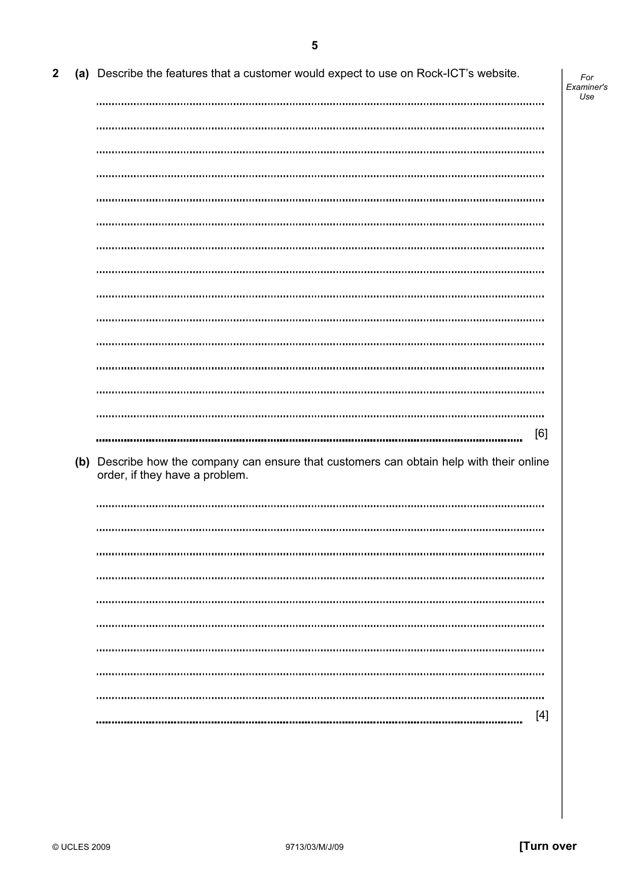 Cambridge A Level Applied Information and Communication Technology 9713 2009 May/June Paper 3 · Variant 1 question paper, page 5 of 16
