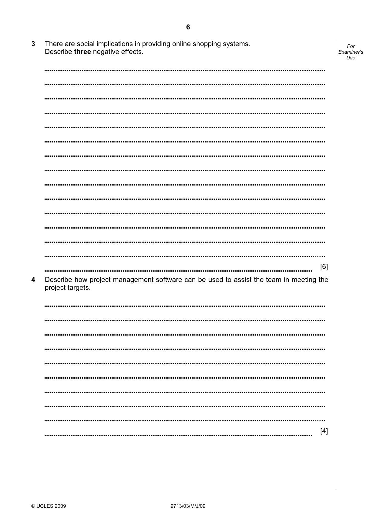 Cambridge A Level Applied Information and Communication Technology 9713 2009 May/June Paper 3 · Variant 1 question paper, page 6 of 16