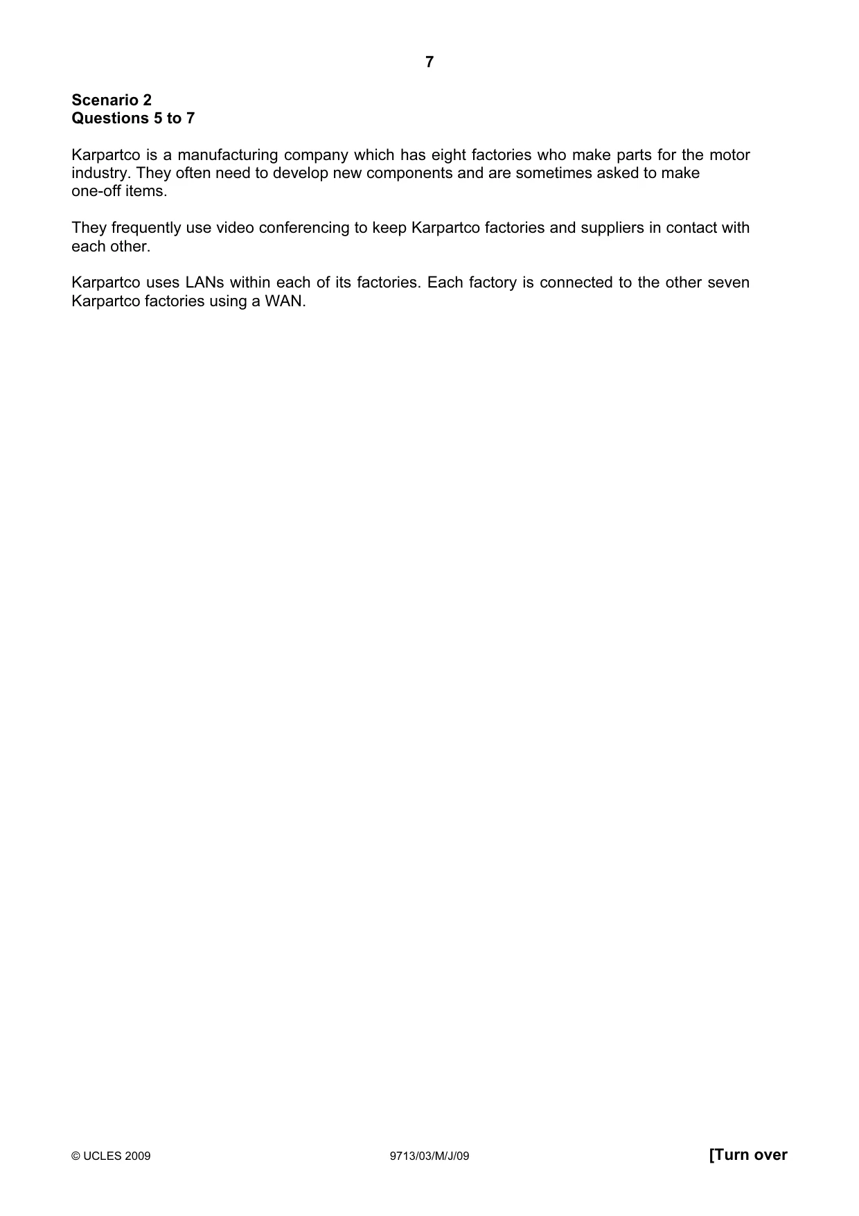 Cambridge A Level Applied Information and Communication Technology 9713 2009 May/June Paper 3 · Variant 1 question paper, page 7 of 16