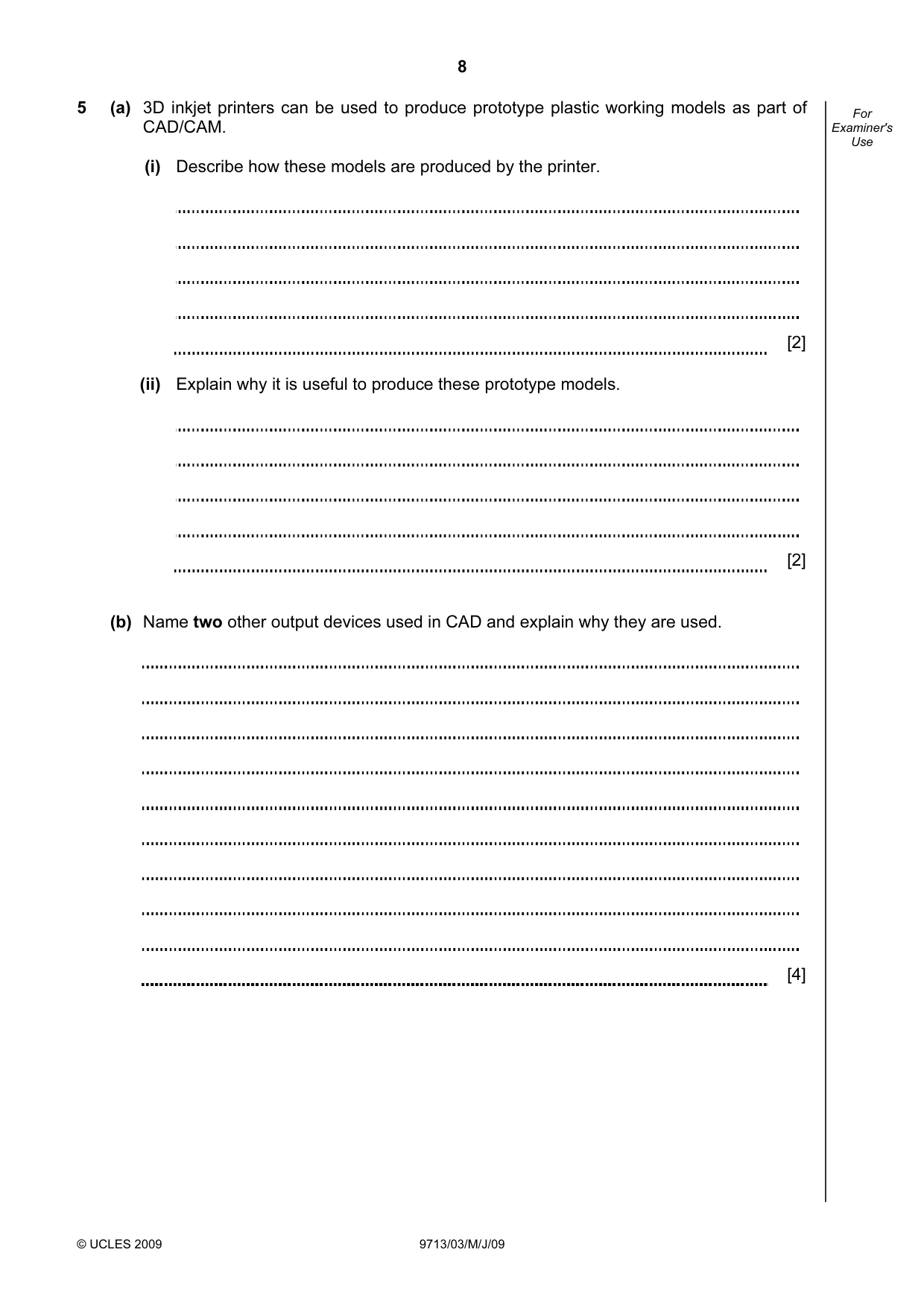 Cambridge A Level Applied Information and Communication Technology 9713 2009 May/June Paper 3 · Variant 1 question paper, page 8 of 16