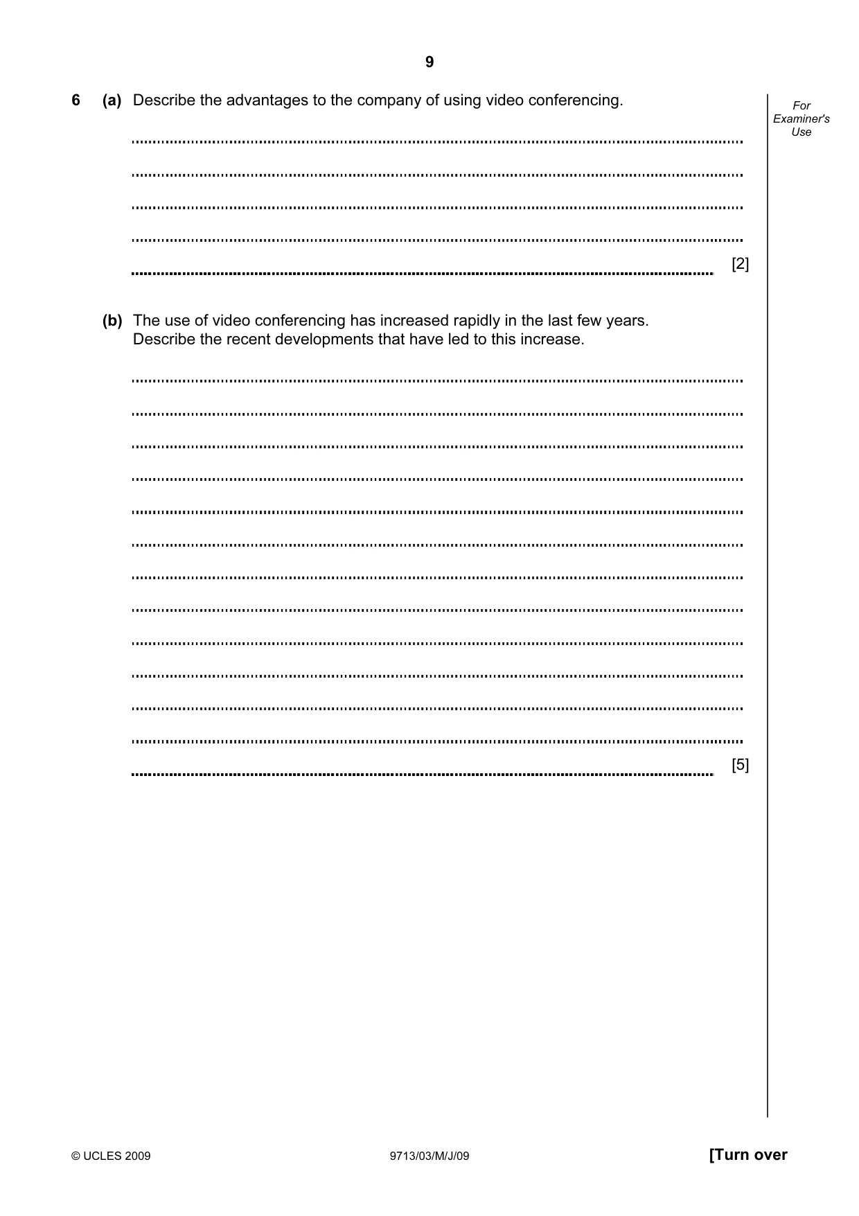 Cambridge A Level Applied Information and Communication Technology 9713 2009 May/June Paper 3 · Variant 1 question paper, page 9 of 16