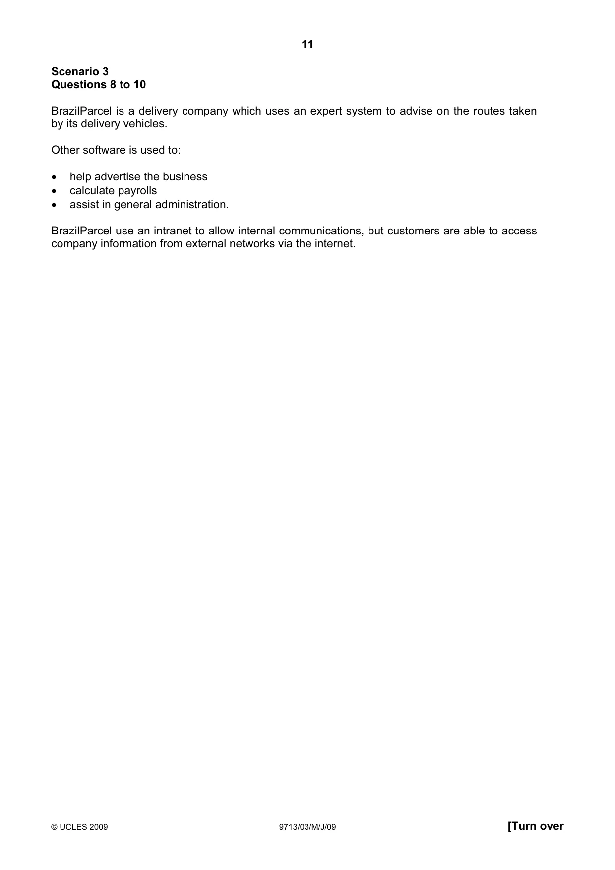 Cambridge A Level Applied Information and Communication Technology 9713 2009 May/June Paper 3 · Variant 1 question paper, page 11 of 16