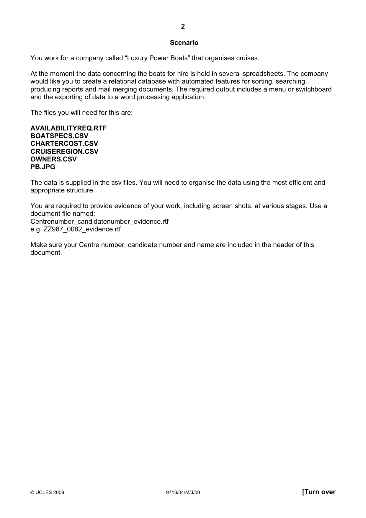 Cambridge A Level Applied Information and Communication Technology 9713 2009 May/June Paper 4 · Variant 1 question paper, page 2 of 4