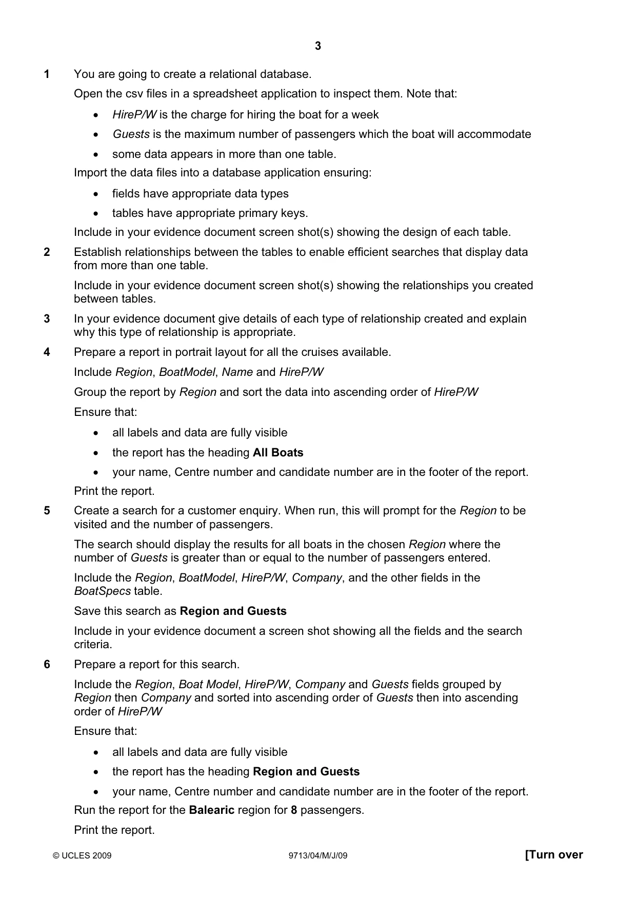 Cambridge A Level Applied Information and Communication Technology 9713 2009 May/June Paper 4 · Variant 1 question paper, page 3 of 4