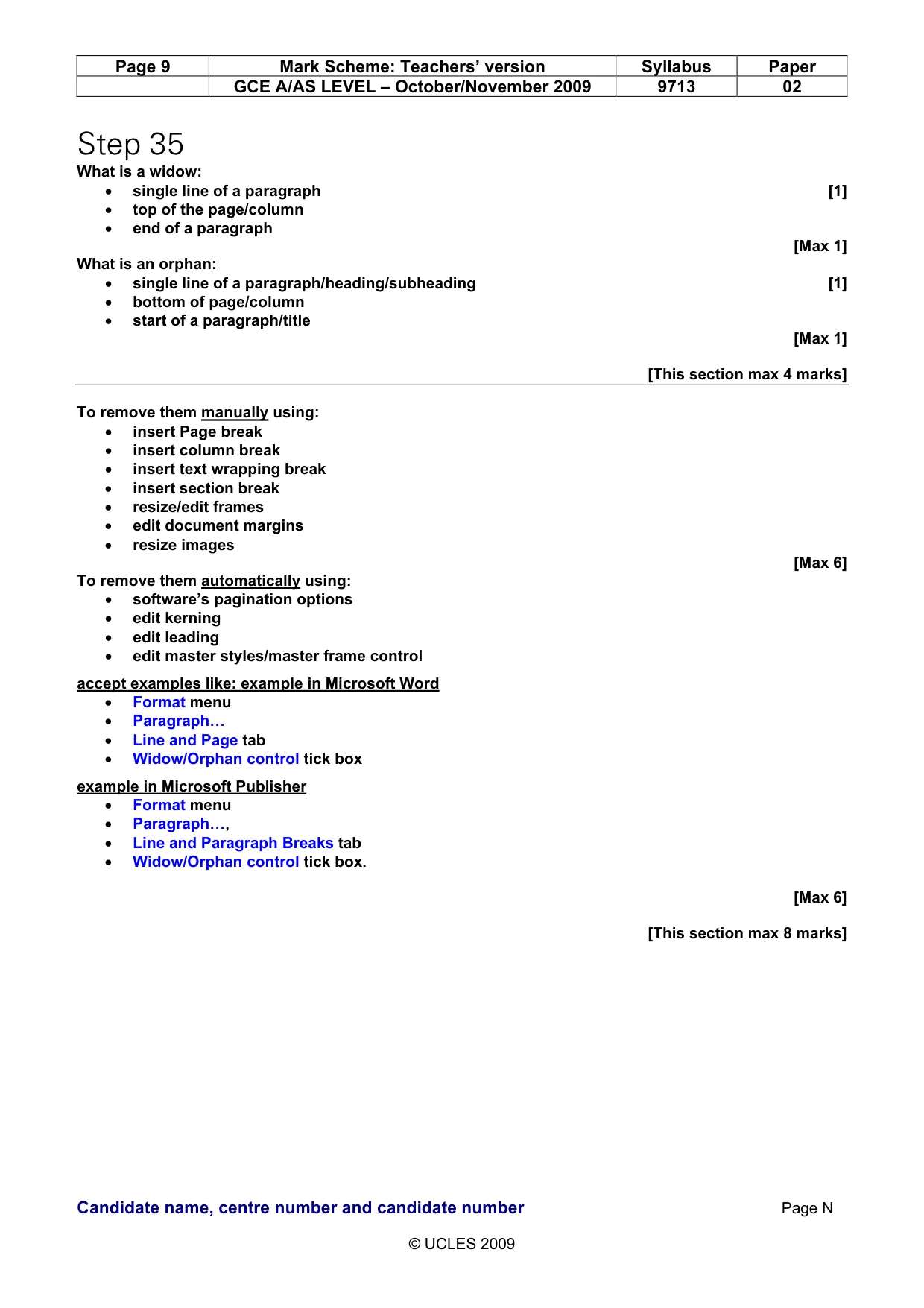 Mark scheme, page 9 of 12