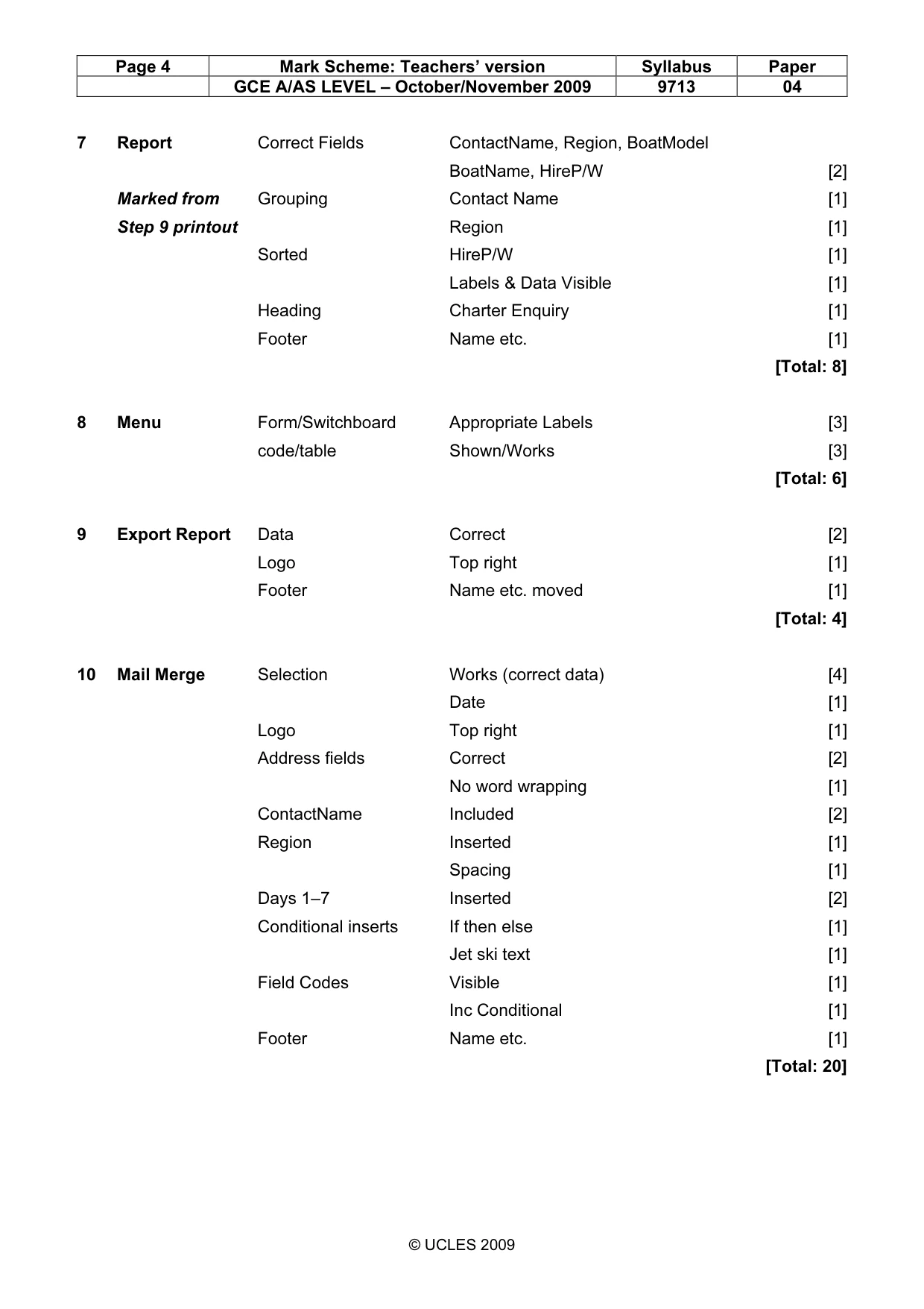 Mark scheme, page 4 of 4