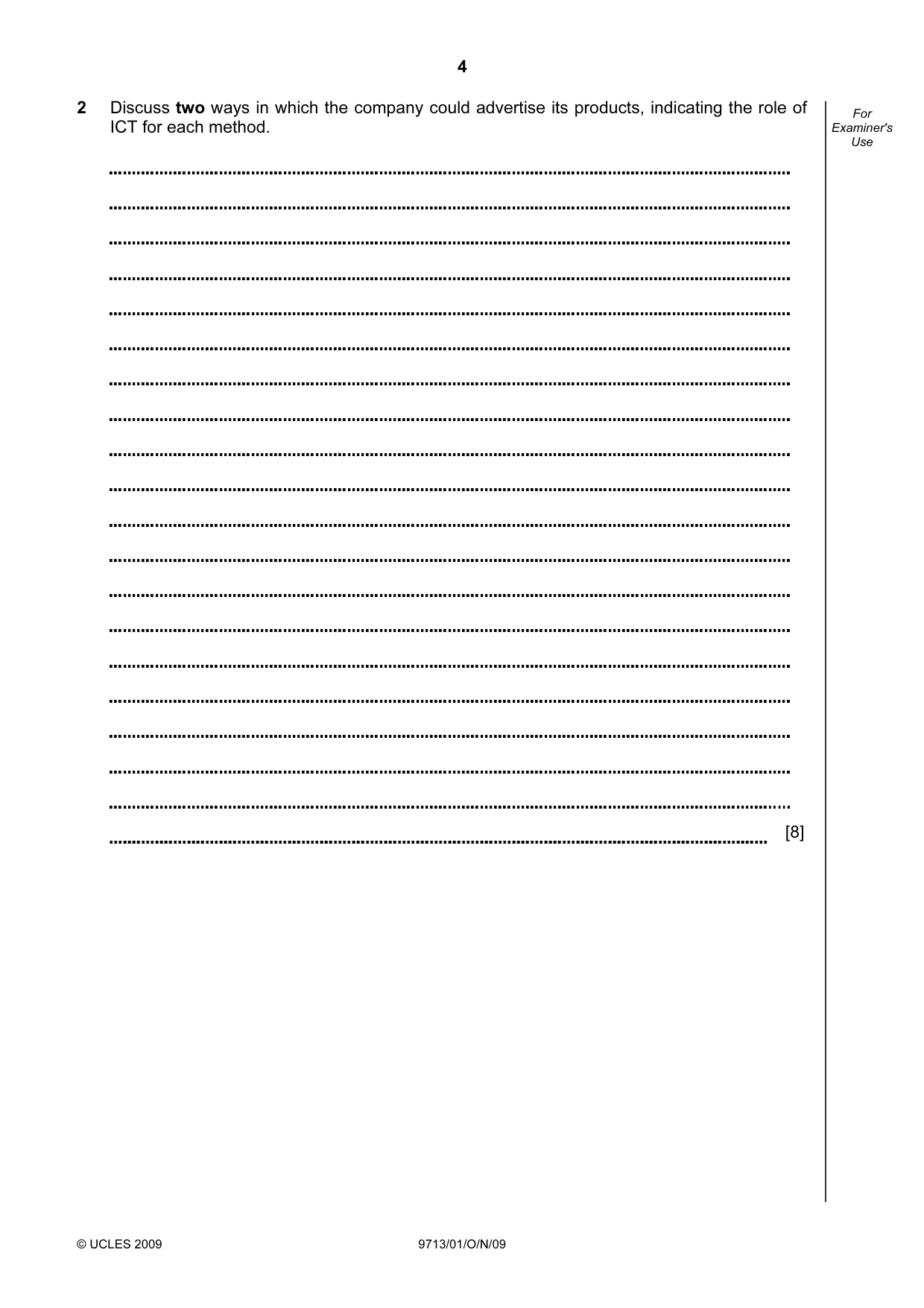 Cambridge A Level Applied Information and Communication Technology 9713 2009 Oct/Nov Paper 1 · Variant 1 question paper, page 4 of 16
