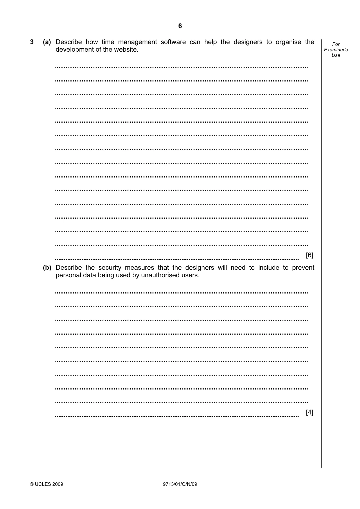 Cambridge A Level Applied Information and Communication Technology 9713 2009 Oct/Nov Paper 1 · Variant 1 question paper, page 6 of 16