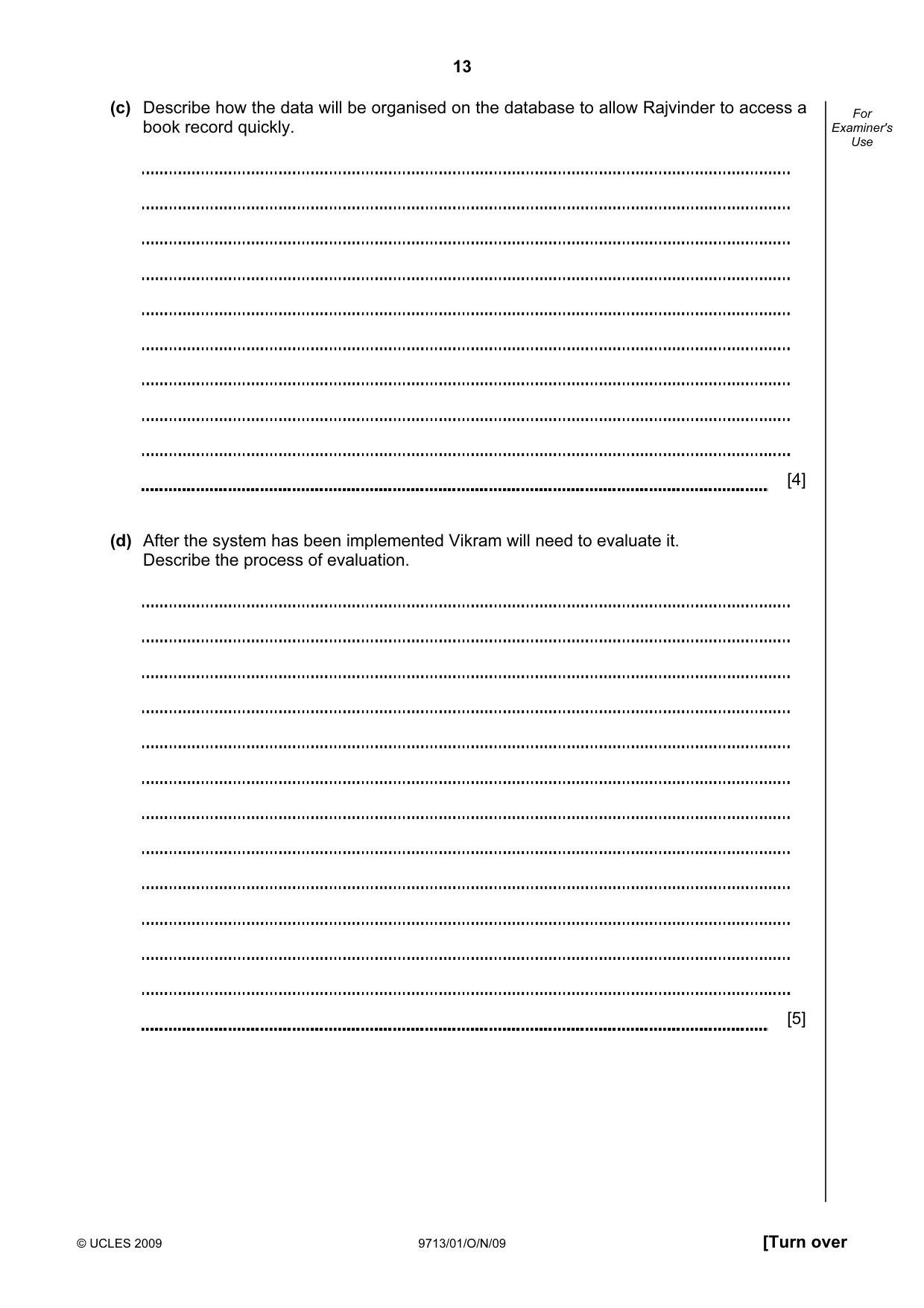 Cambridge A Level Applied Information and Communication Technology 9713 2009 Oct/Nov Paper 1 · Variant 1 question paper, page 13 of 16