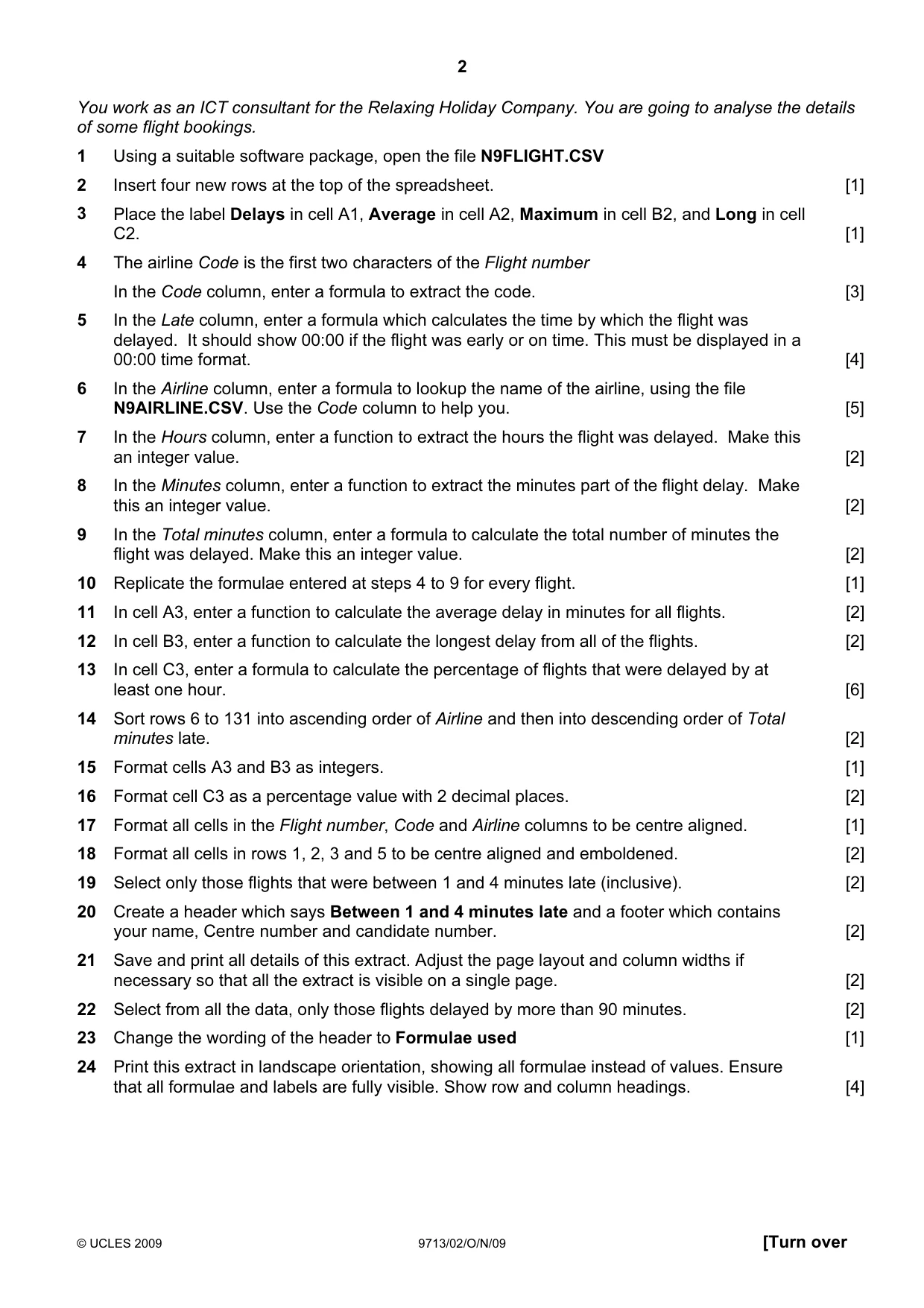 Cambridge A Level Applied Information and Communication Technology 9713 2009 Oct/Nov Paper 2 · Variant 1 question paper, page 2 of 4