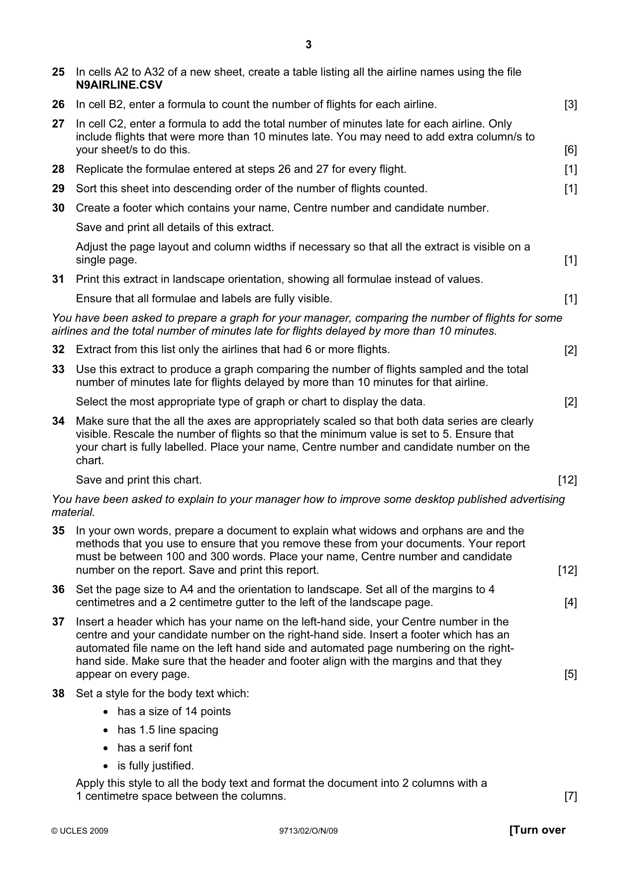 Cambridge A Level Applied Information and Communication Technology 9713 2009 Oct/Nov Paper 2 · Variant 1 question paper, page 3 of 4