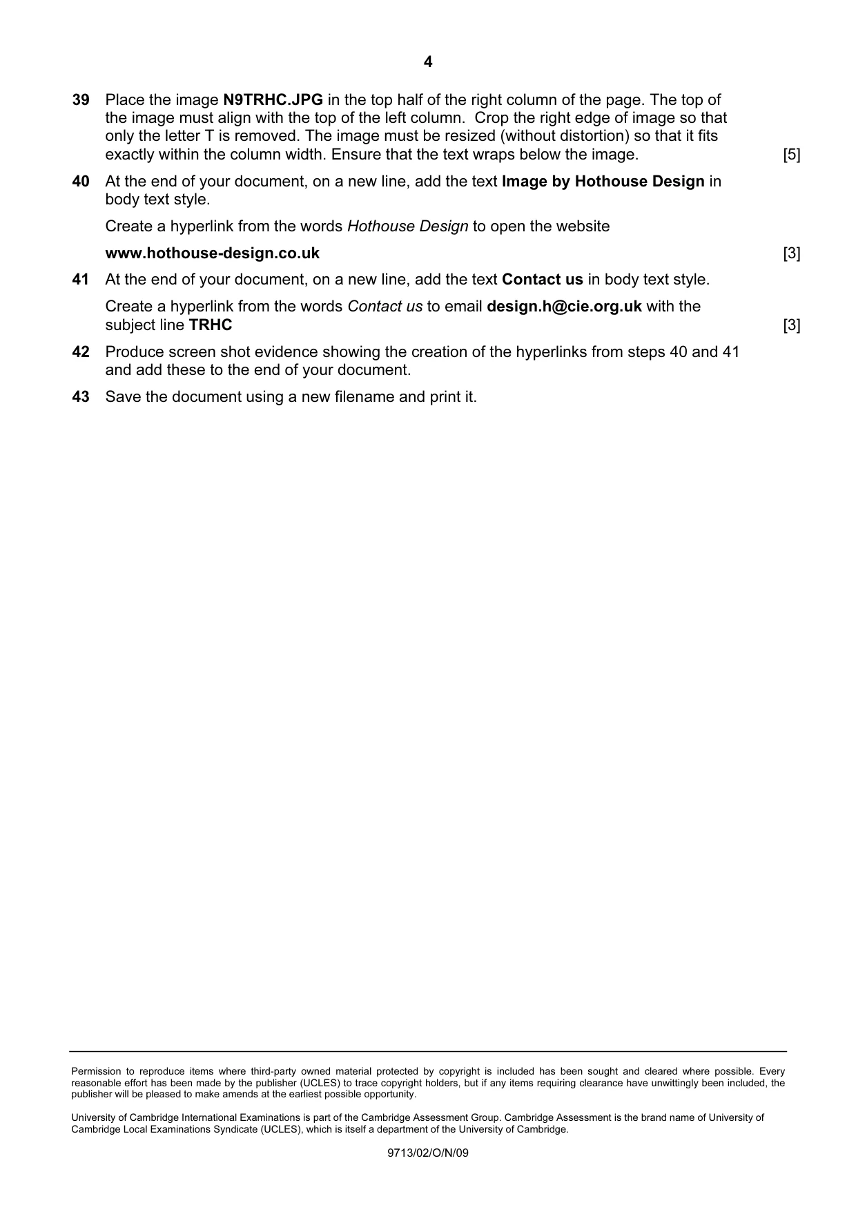 Cambridge A Level Applied Information and Communication Technology 9713 2009 Oct/Nov Paper 2 · Variant 1 question paper, page 4 of 4