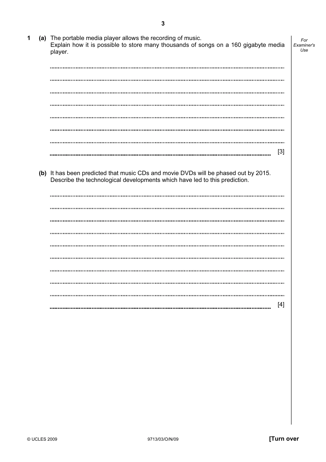 Cambridge A Level Applied Information and Communication Technology 9713 2009 Oct/Nov Paper 3 · Variant 1 question paper, page 3 of 16