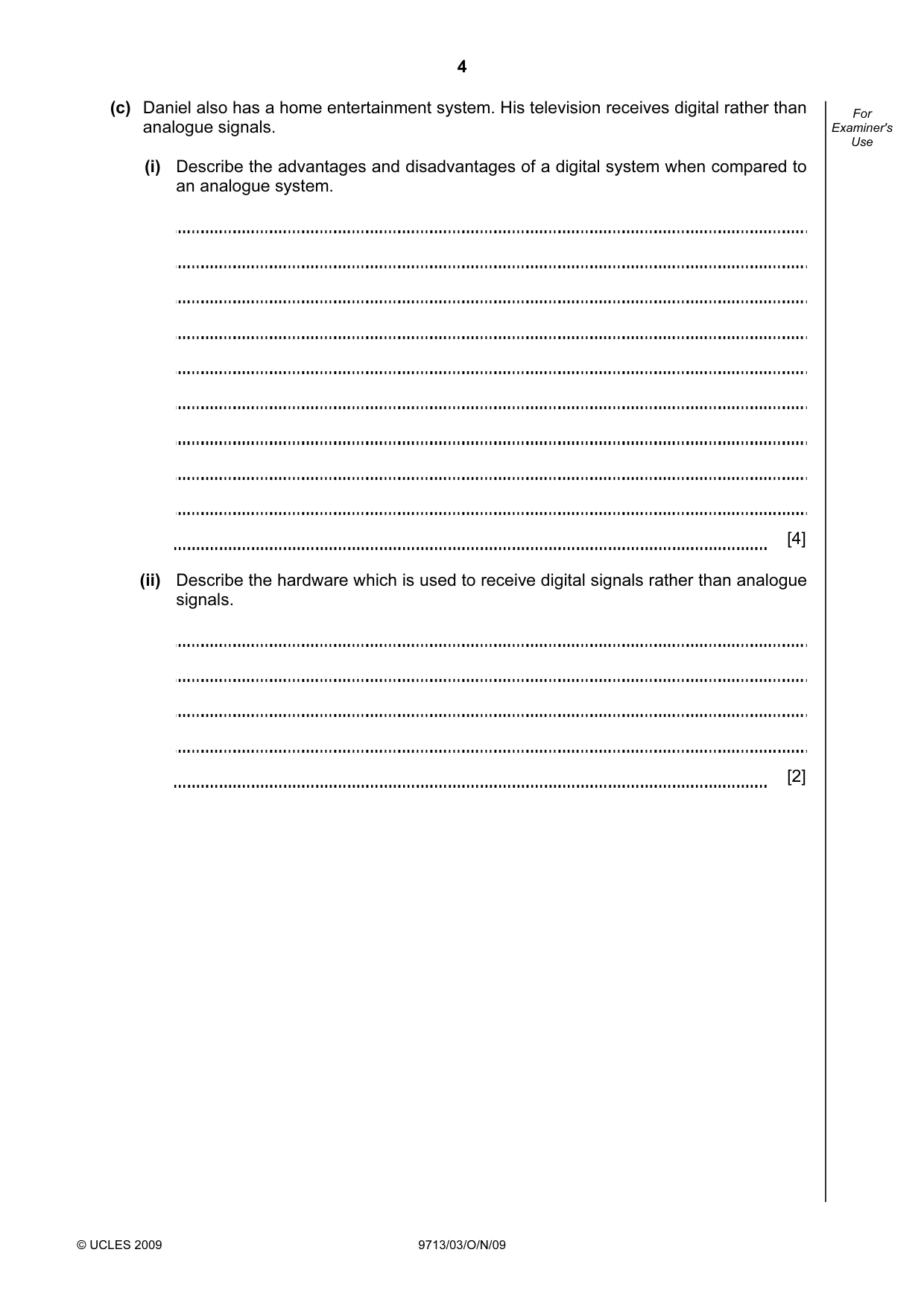 Cambridge A Level Applied Information and Communication Technology 9713 2009 Oct/Nov Paper 3 · Variant 1 question paper, page 4 of 16