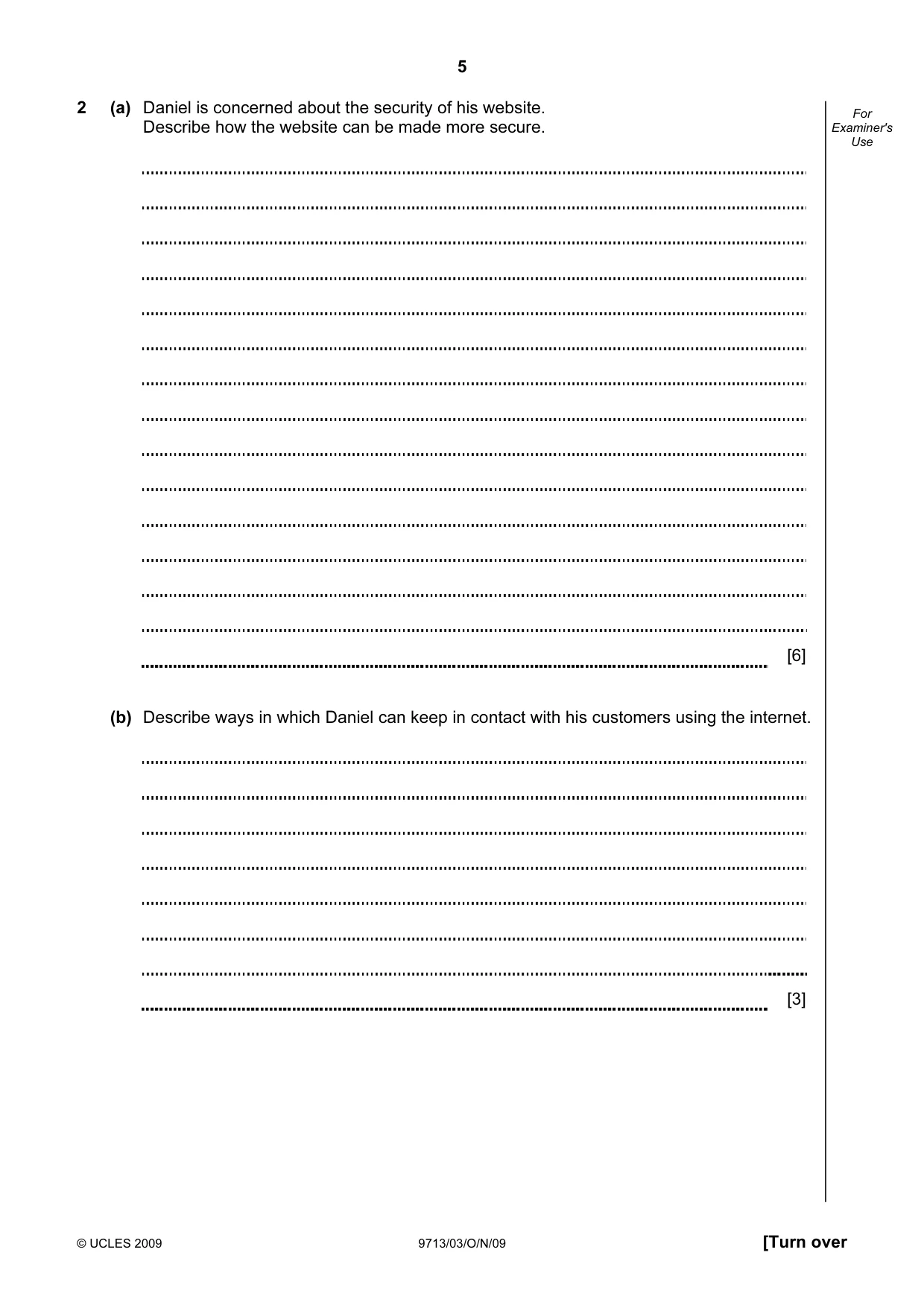 Cambridge A Level Applied Information and Communication Technology 9713 2009 Oct/Nov Paper 3 · Variant 1 question paper, page 5 of 16
