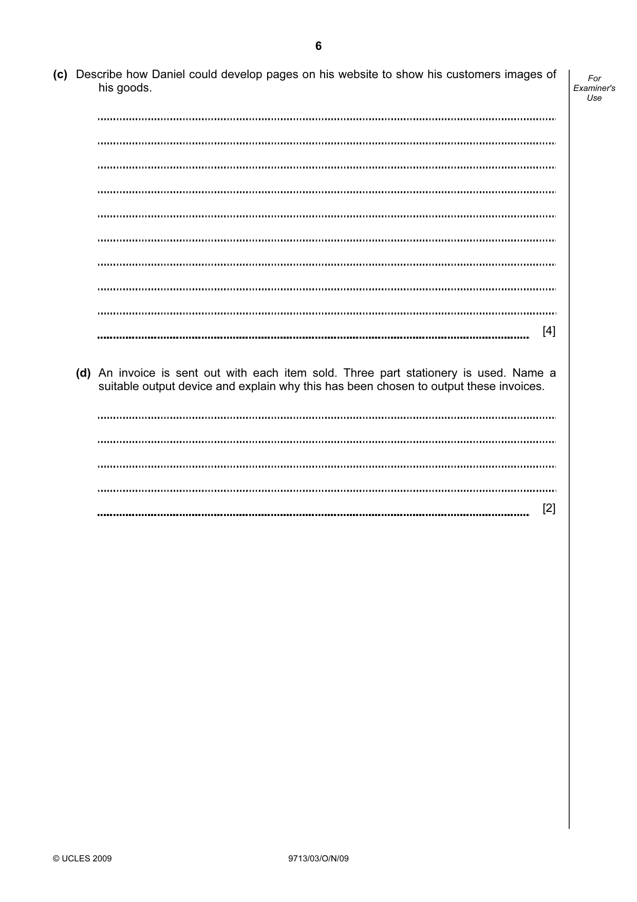 Cambridge A Level Applied Information and Communication Technology 9713 2009 Oct/Nov Paper 3 · Variant 1 question paper, page 6 of 16