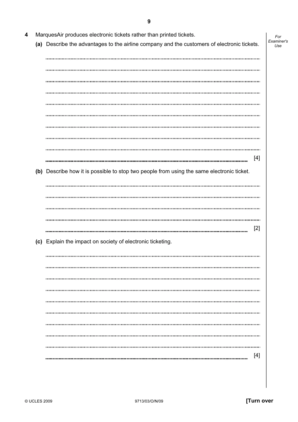 Cambridge A Level Applied Information and Communication Technology 9713 2009 Oct/Nov Paper 3 · Variant 1 question paper, page 9 of 16