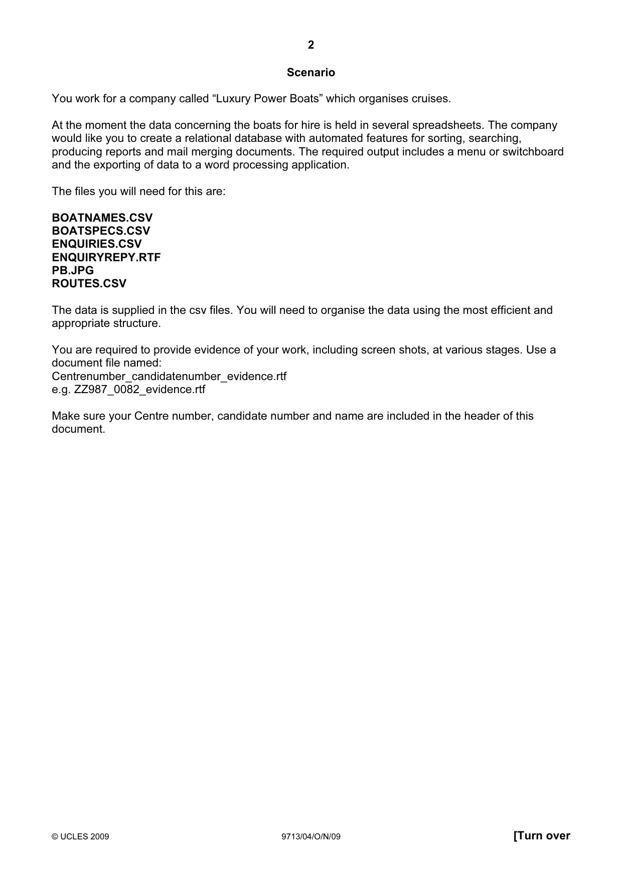 Cambridge A Level Applied Information and Communication Technology 9713 2009 Oct/Nov Paper 4 · Variant 1 question paper, page 2 of 4
