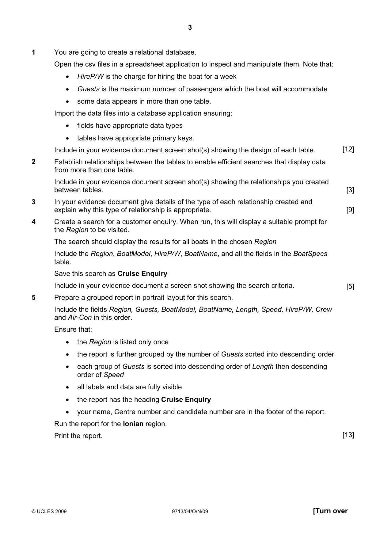 Cambridge A Level Applied Information and Communication Technology 9713 2009 Oct/Nov Paper 4 · Variant 1 question paper, page 3 of 4