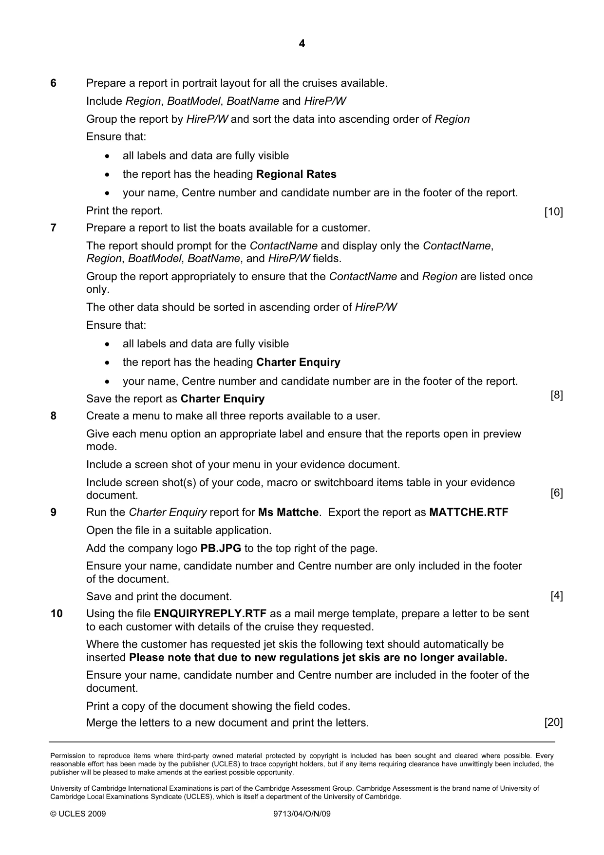 Cambridge A Level Applied Information and Communication Technology 9713 2009 Oct/Nov Paper 4 · Variant 1 question paper, page 4 of 4