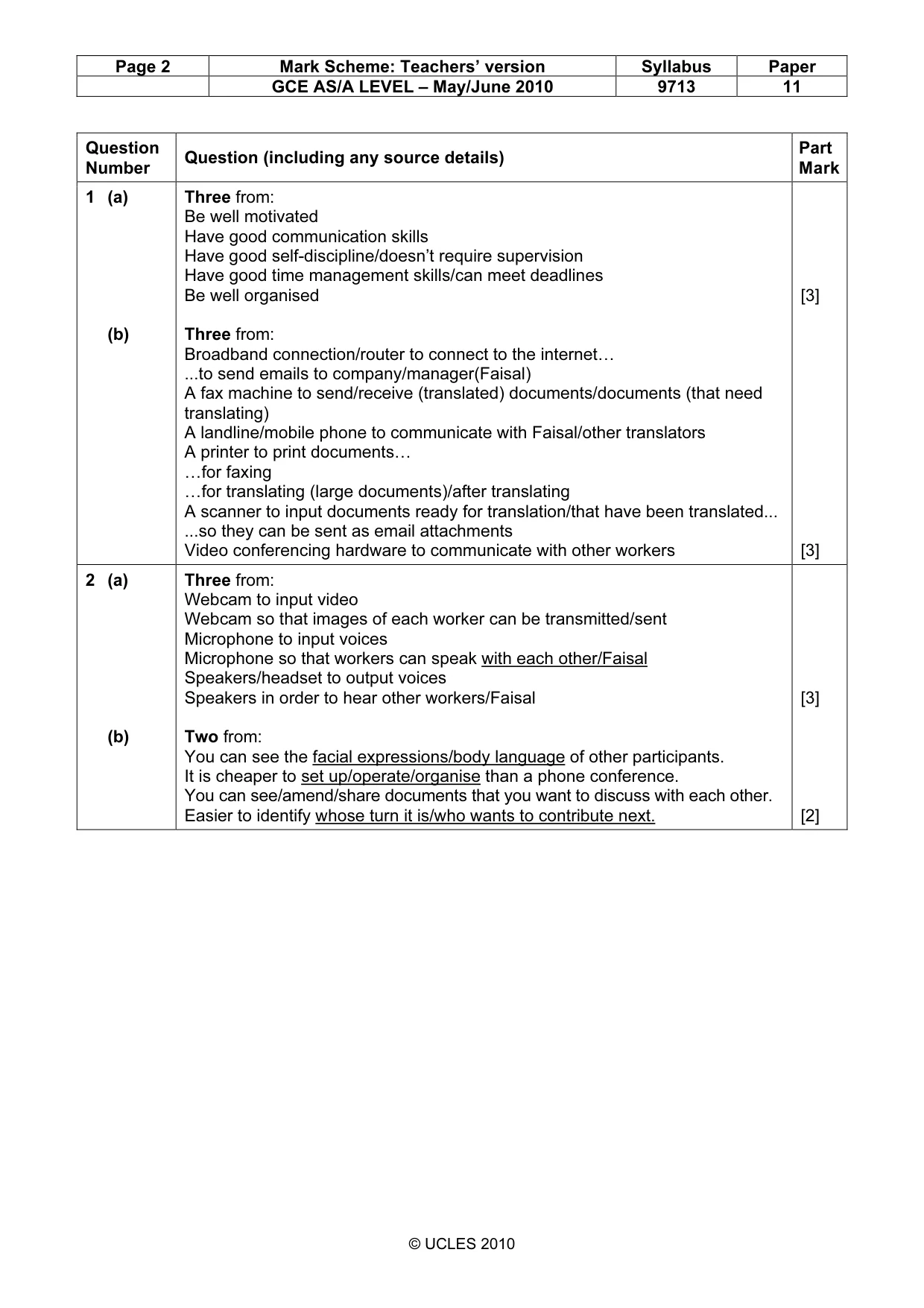 Mark scheme, page 2 of 8