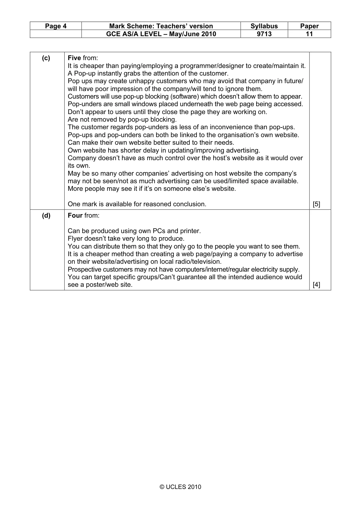 Mark scheme, page 4 of 8
